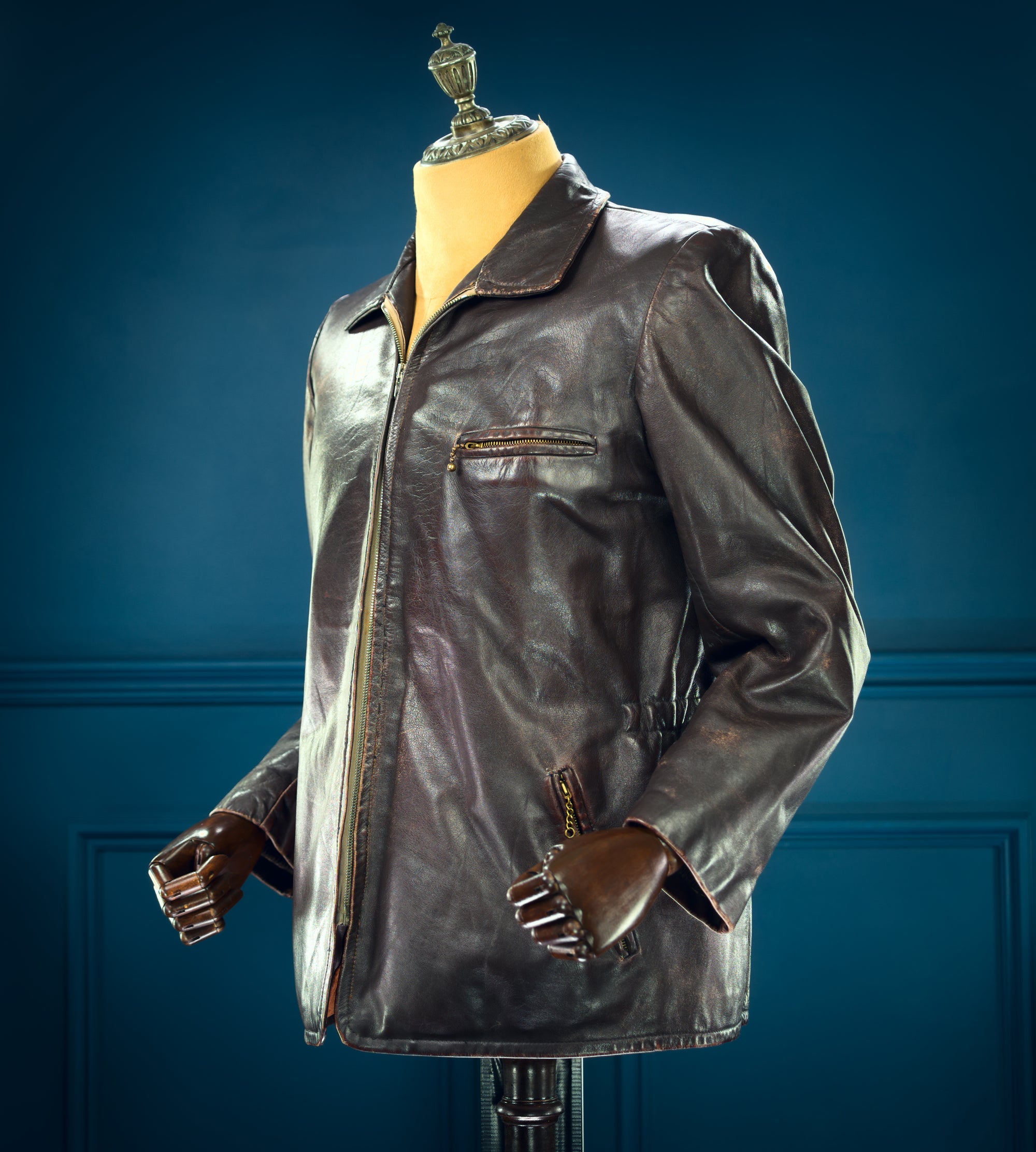 Vintage 1940s German Deerskin Single Rider Worker Chore Brown Leather Jacket “M”