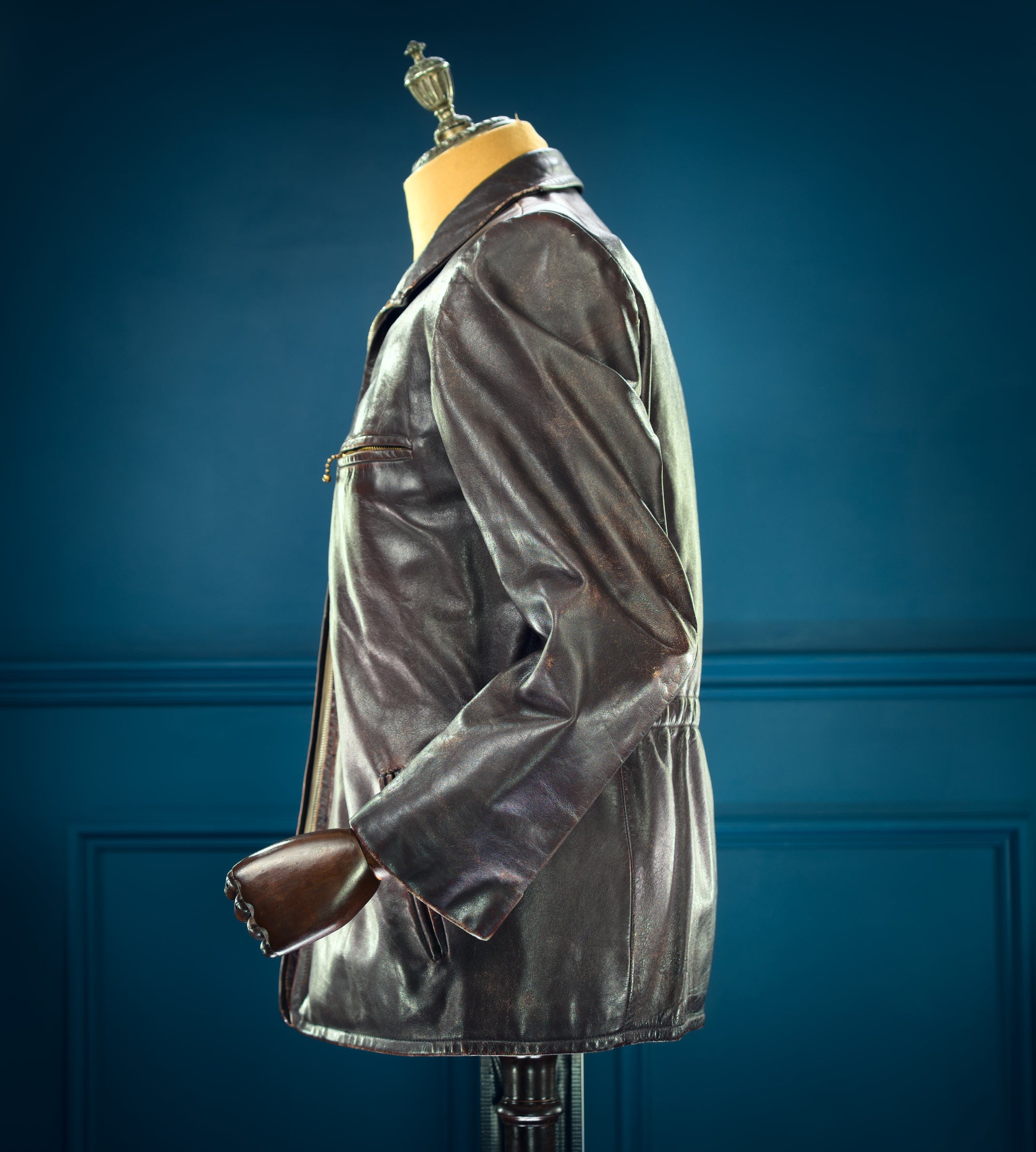 Vintage 1940s German Deerskin Single Rider Worker Chore Brown Leather Jacket “M”