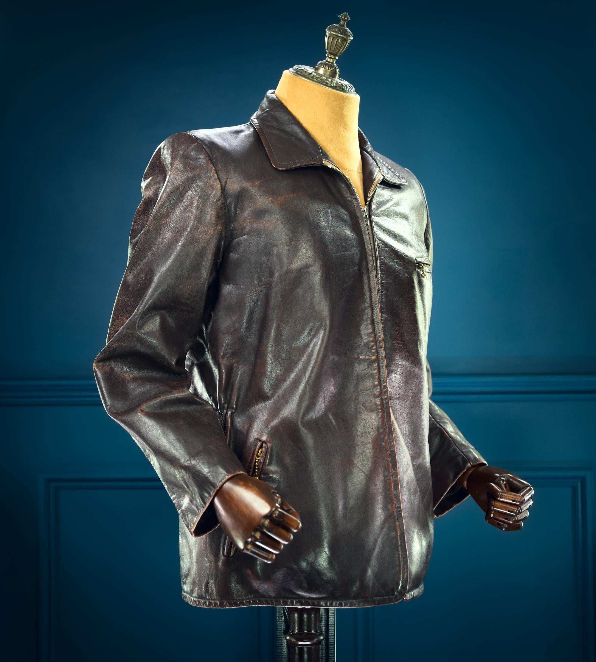 Vintage 1940s German Deerskin Single Rider Worker Chore Brown Leather Jacket “M”