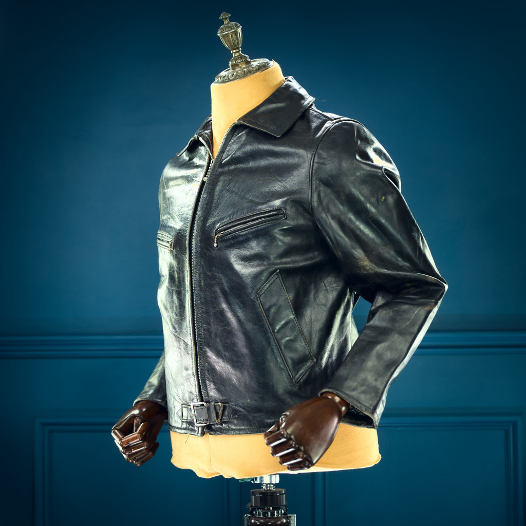 Vintage 1960s British Steerhide Black Single Rider Highwayman Leather Jacket “S”