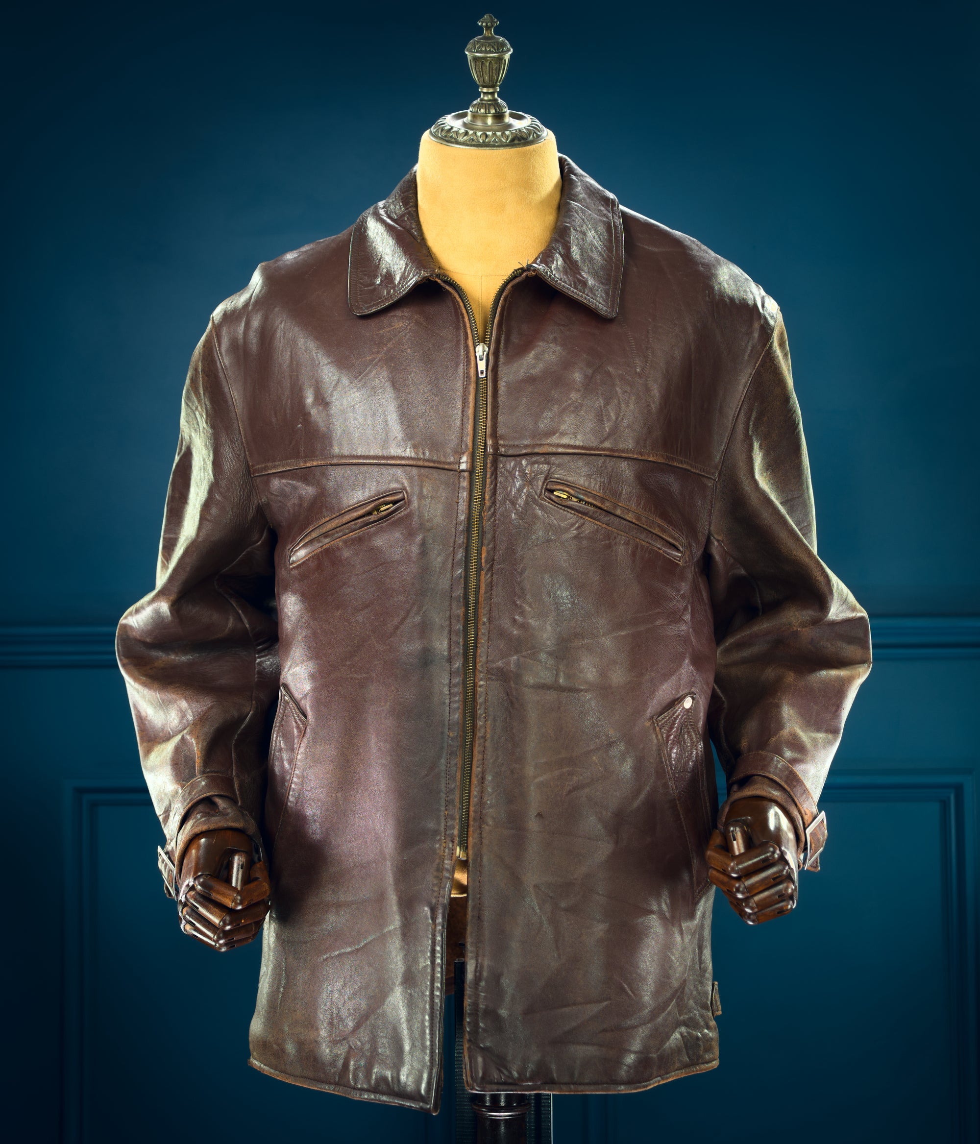 Vintage 1950s French Sheepskin Single Rider Worker Chore Leather Jacket “L”