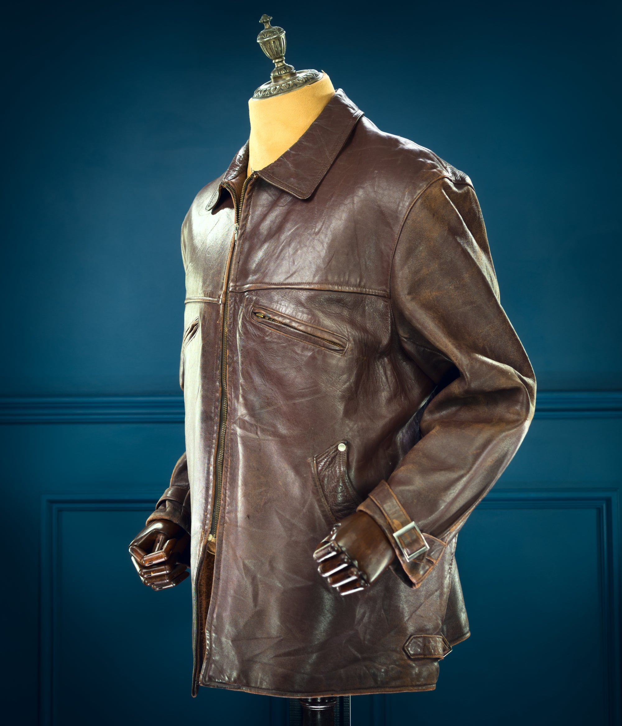 Vintage 1950s French Sheepskin Single Rider Worker Chore Leather Jacket “L”