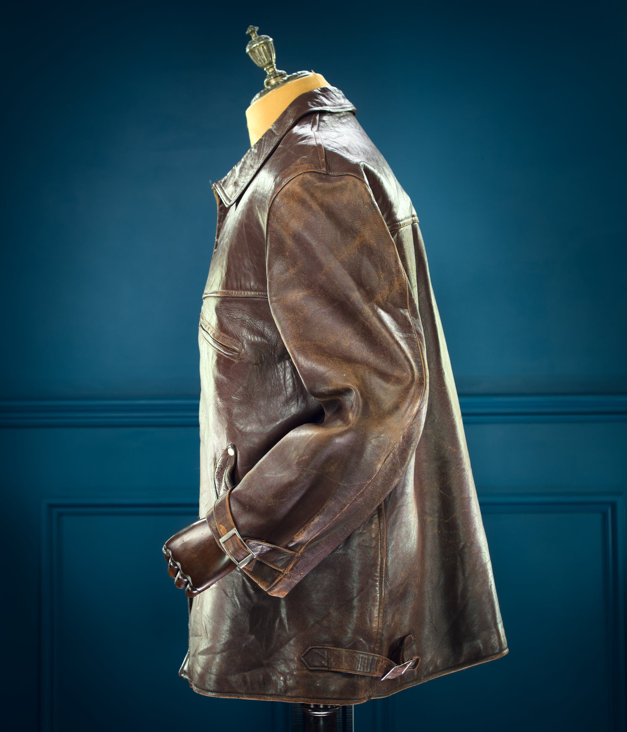 Vintage 1950s French Sheepskin Single Rider Worker Chore Leather Jacket “L”