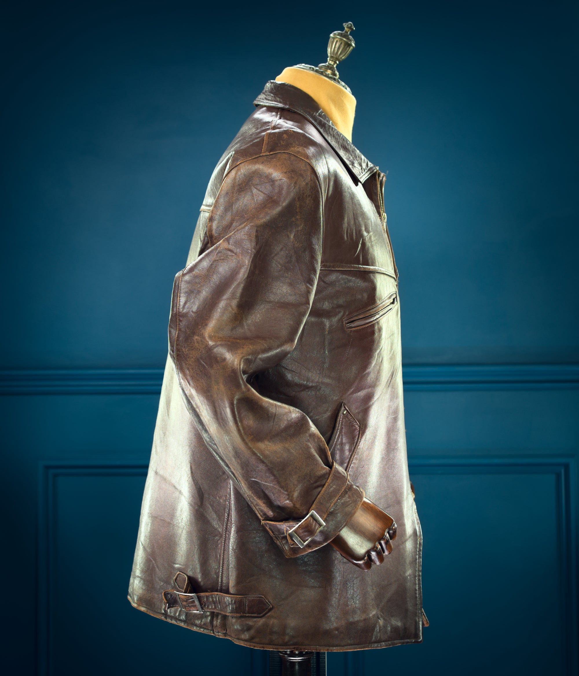 Vintage 1950s French Sheepskin Single Rider Worker Chore Leather Jacket “L”