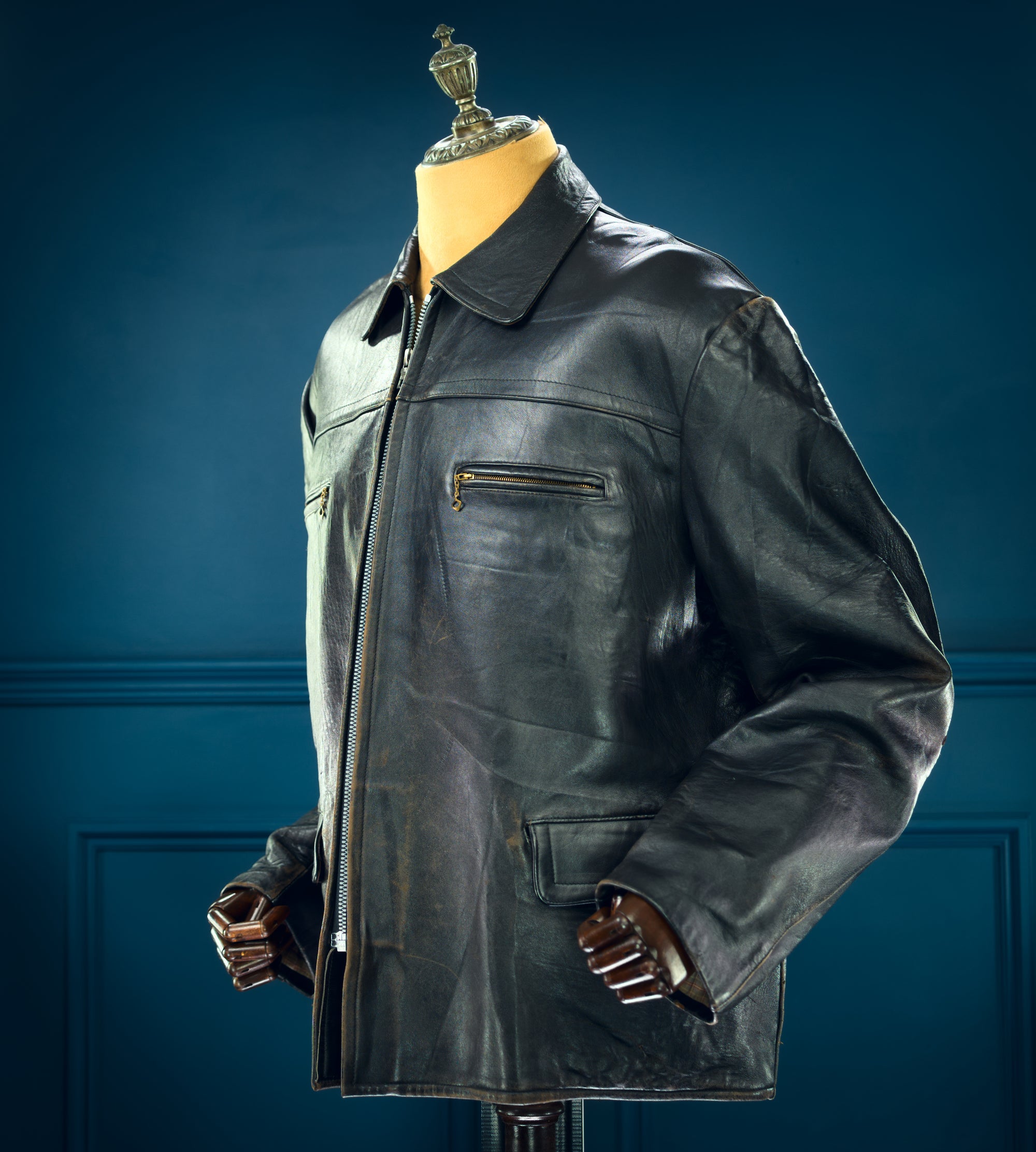 Vintage 1950s German Sheepskin Single Rider Worker Chore Leather Jacket “XL”