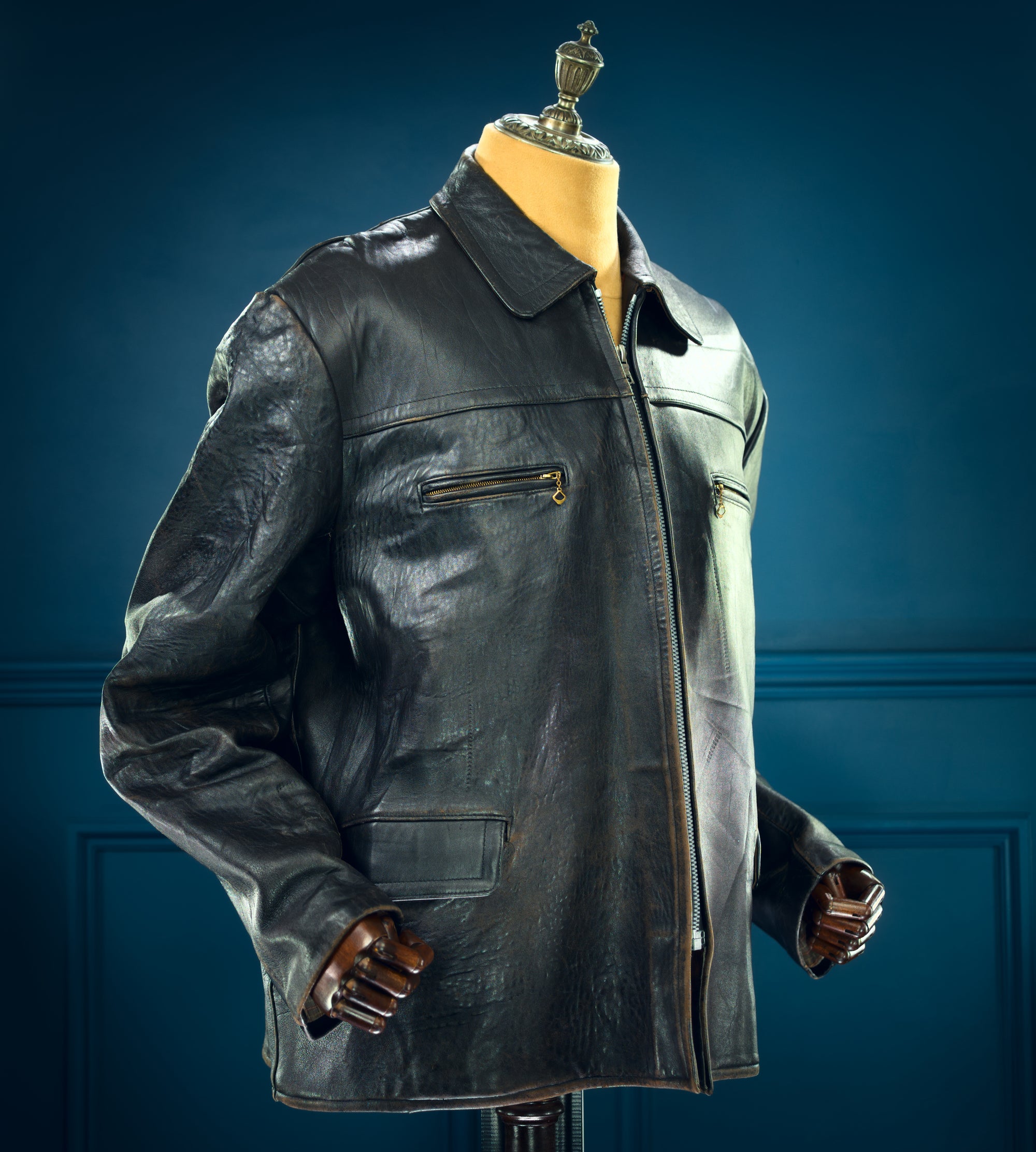 Vintage 1950s German Sheepskin Single Rider Worker Chore Leather Jacket “XL”