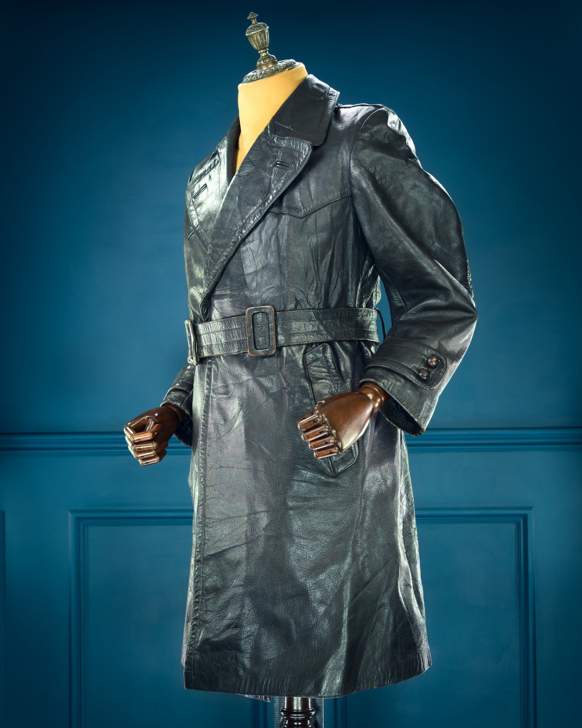 Vintage 1950s West German Cold War Border Guard Trench Coat Leather Jacket “S”