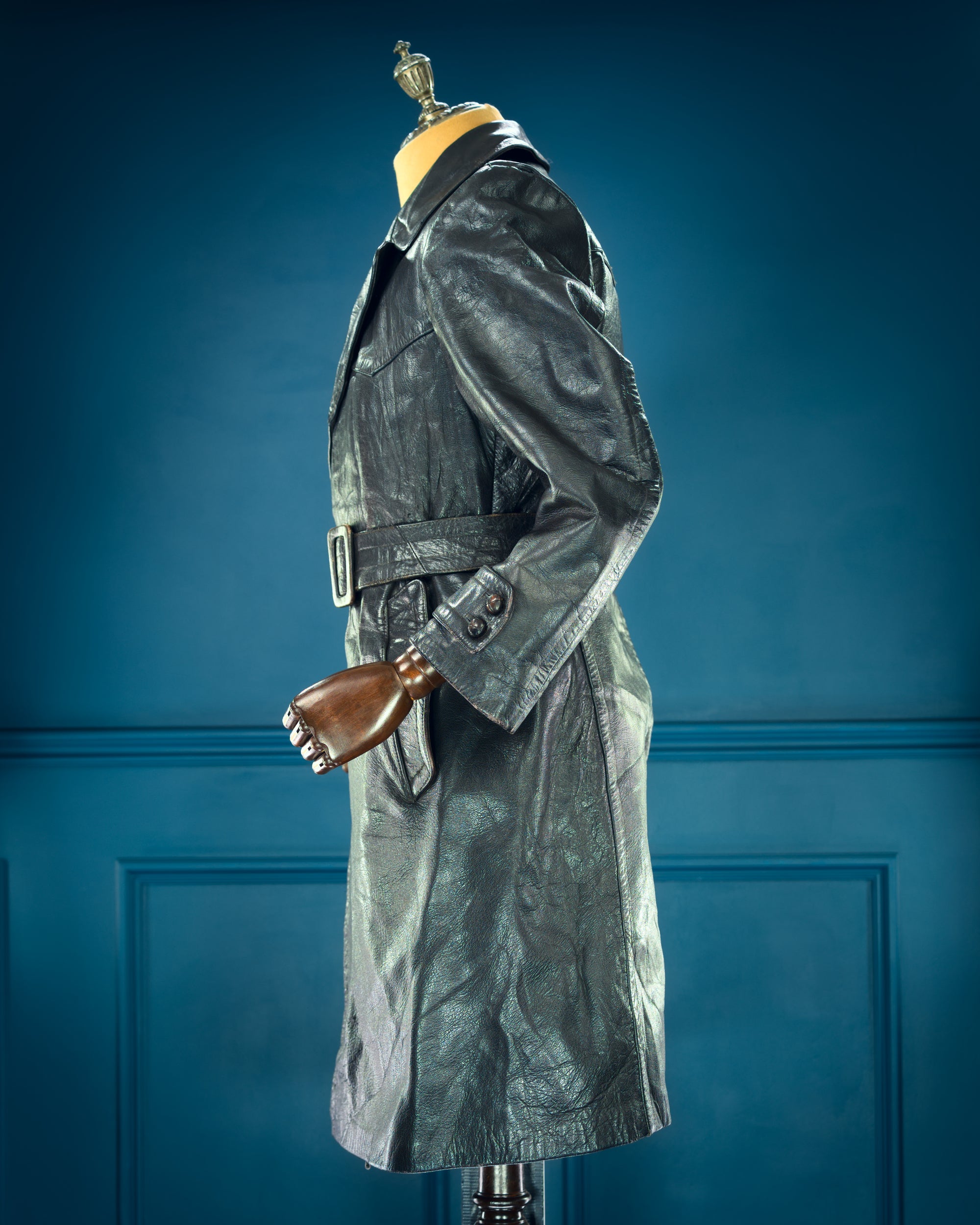 Vintage 1950s West German Cold War Border Guard Trench Coat Leather Jacket “S”