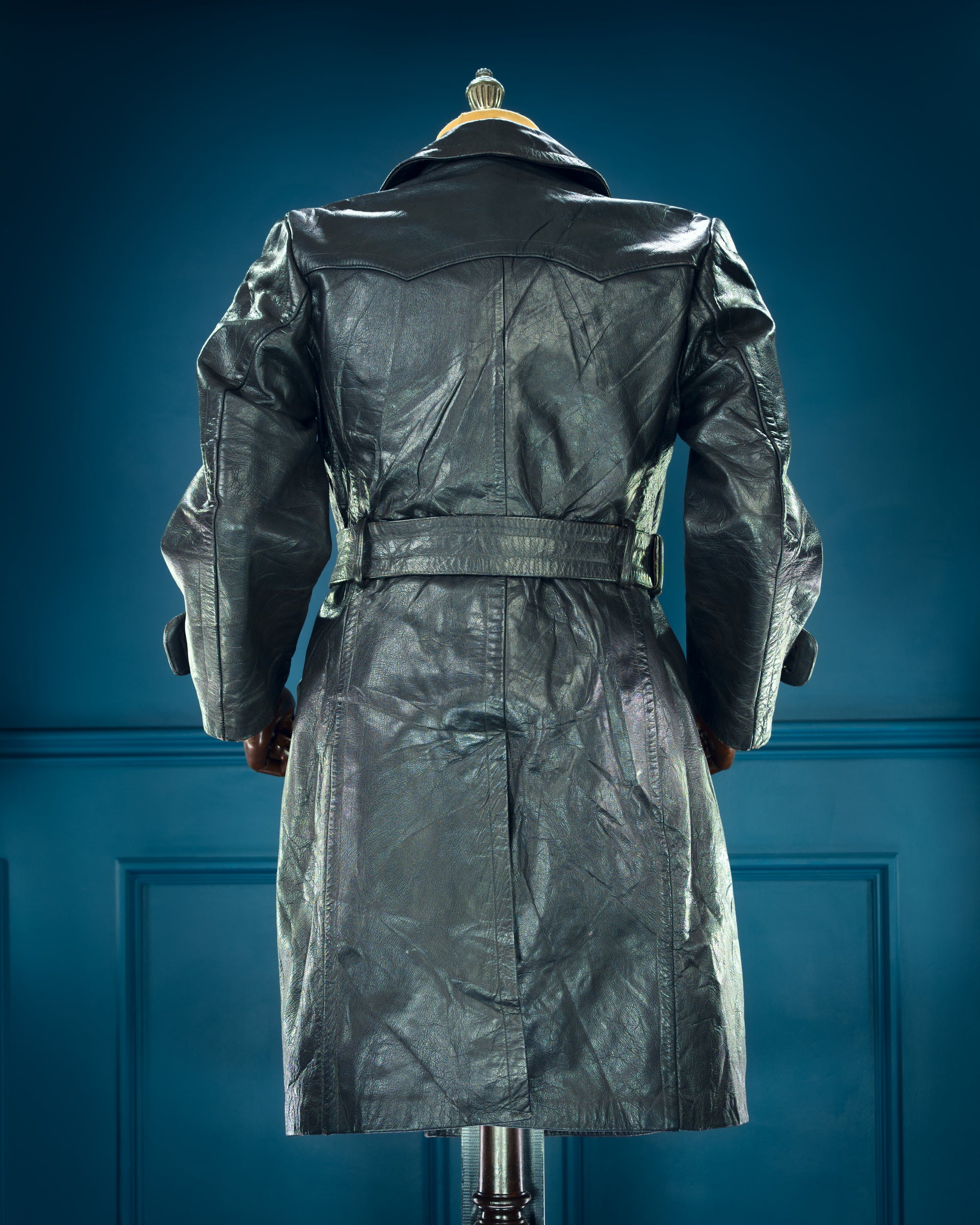 Vintage 1950s West German Cold War Border Guard Trench Coat Leather Jacket “S”