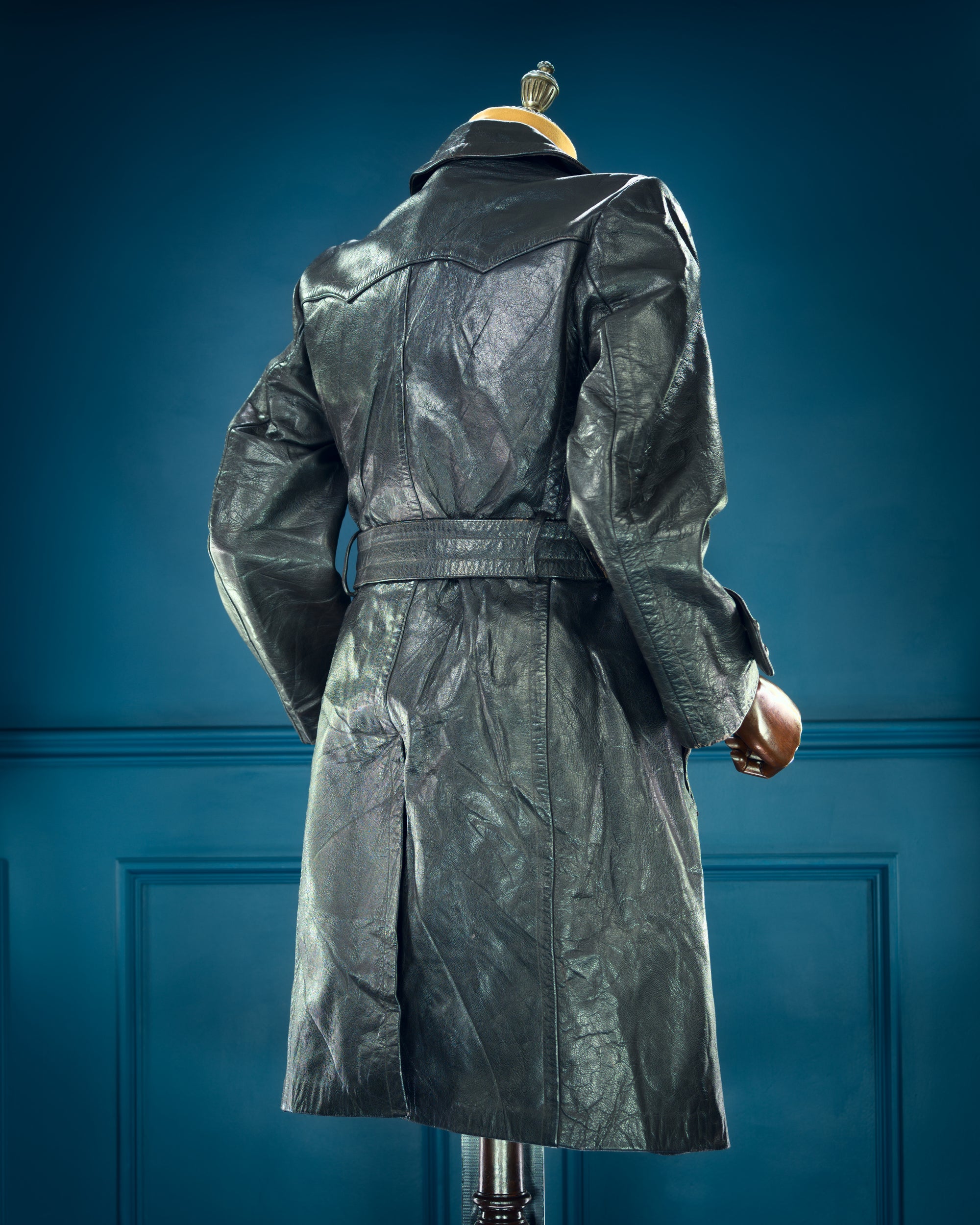 Vintage 1950s West German Cold War Border Guard Trench Coat Leather Jacket “S”