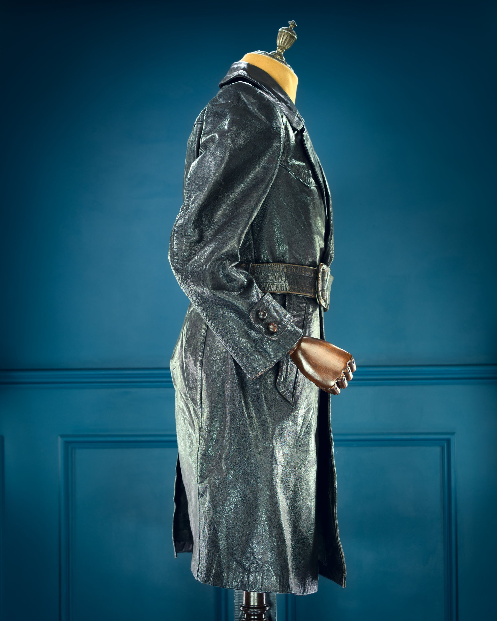 Vintage 1950s West German Cold War Border Guard Trench Coat Leather Jacket “S”