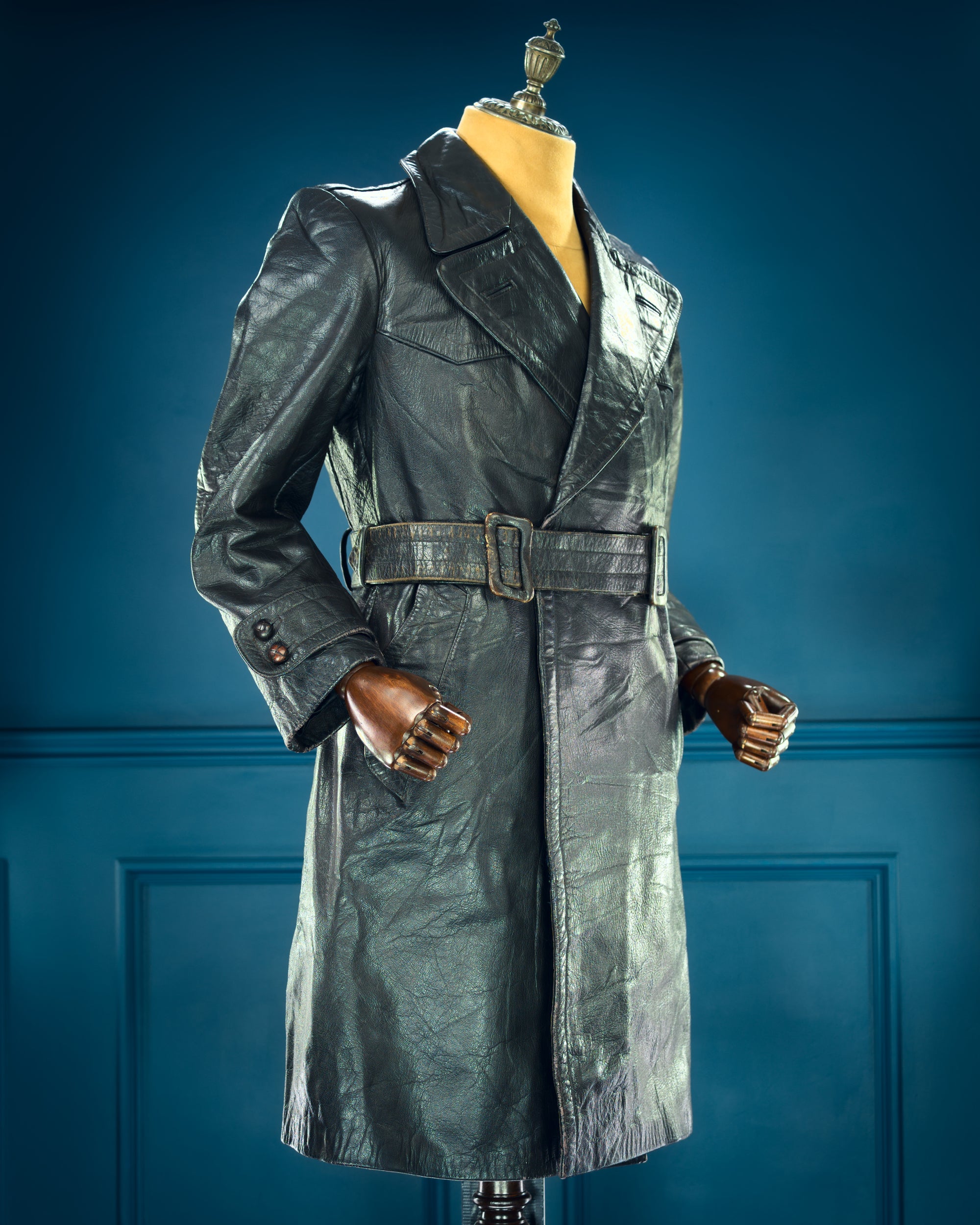 Vintage 1950s West German Cold War Border Guard Trench Coat Leather Jacket “S”