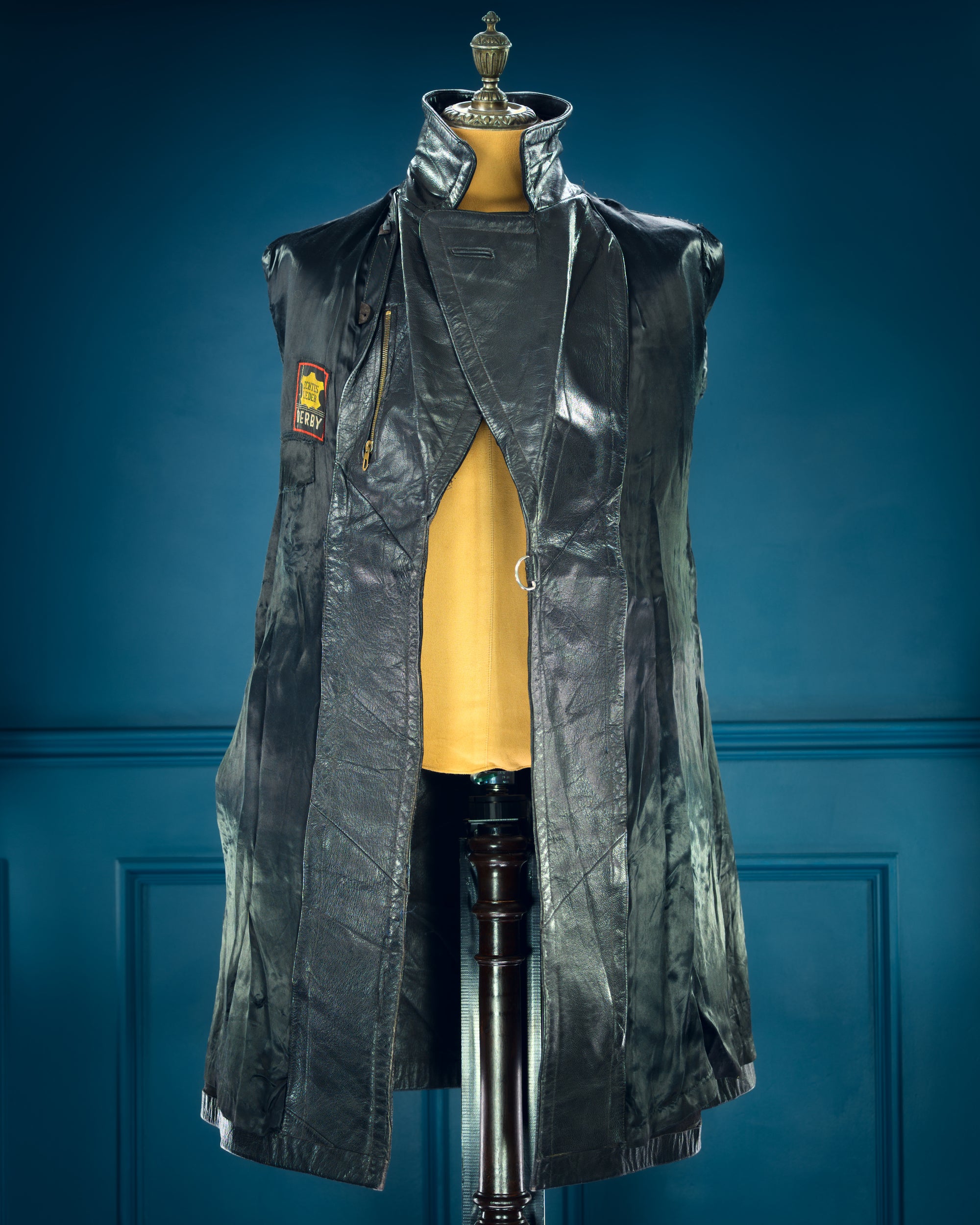 Vintage 1950s West German Cold War Border Guard Trench Coat Leather Jacket “S”