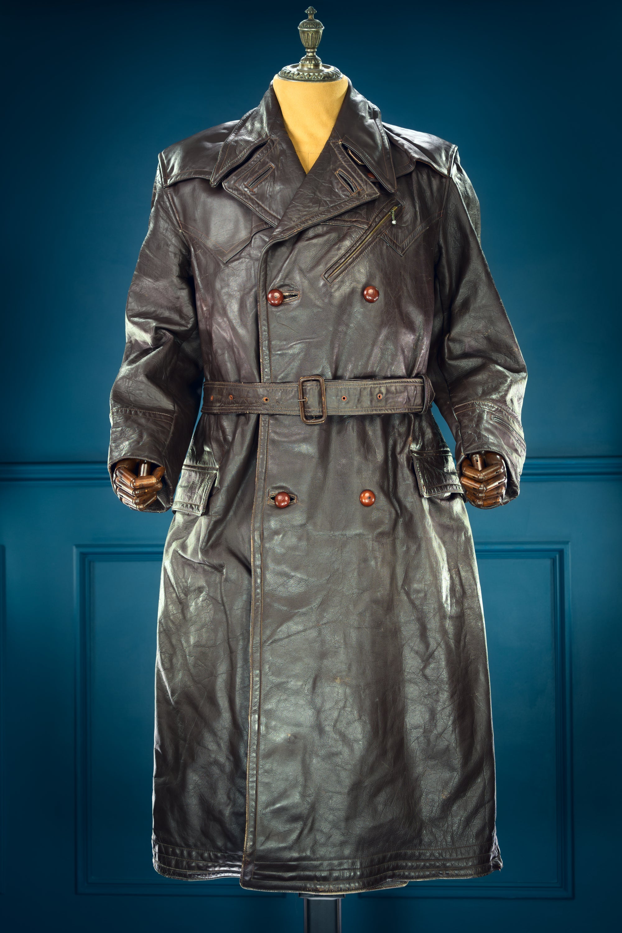 Vintage 1940s Dutch Horsehide Post-WW2 Police Great Coat Rider Leather Jacket “M