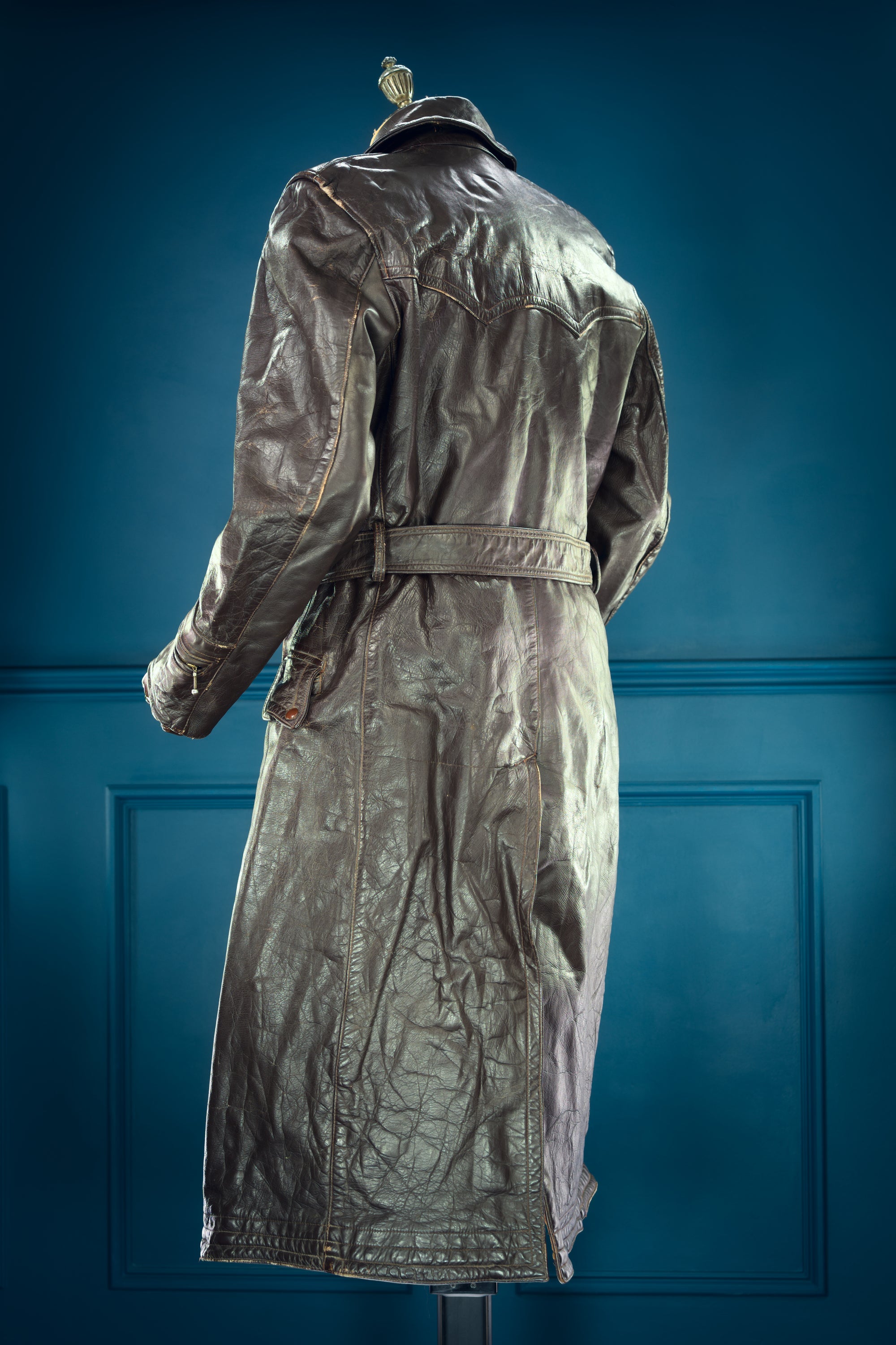 Vintage 1940s Dutch Horsehide Post-WW2 Police Great Coat Rider Leather Jacket “M