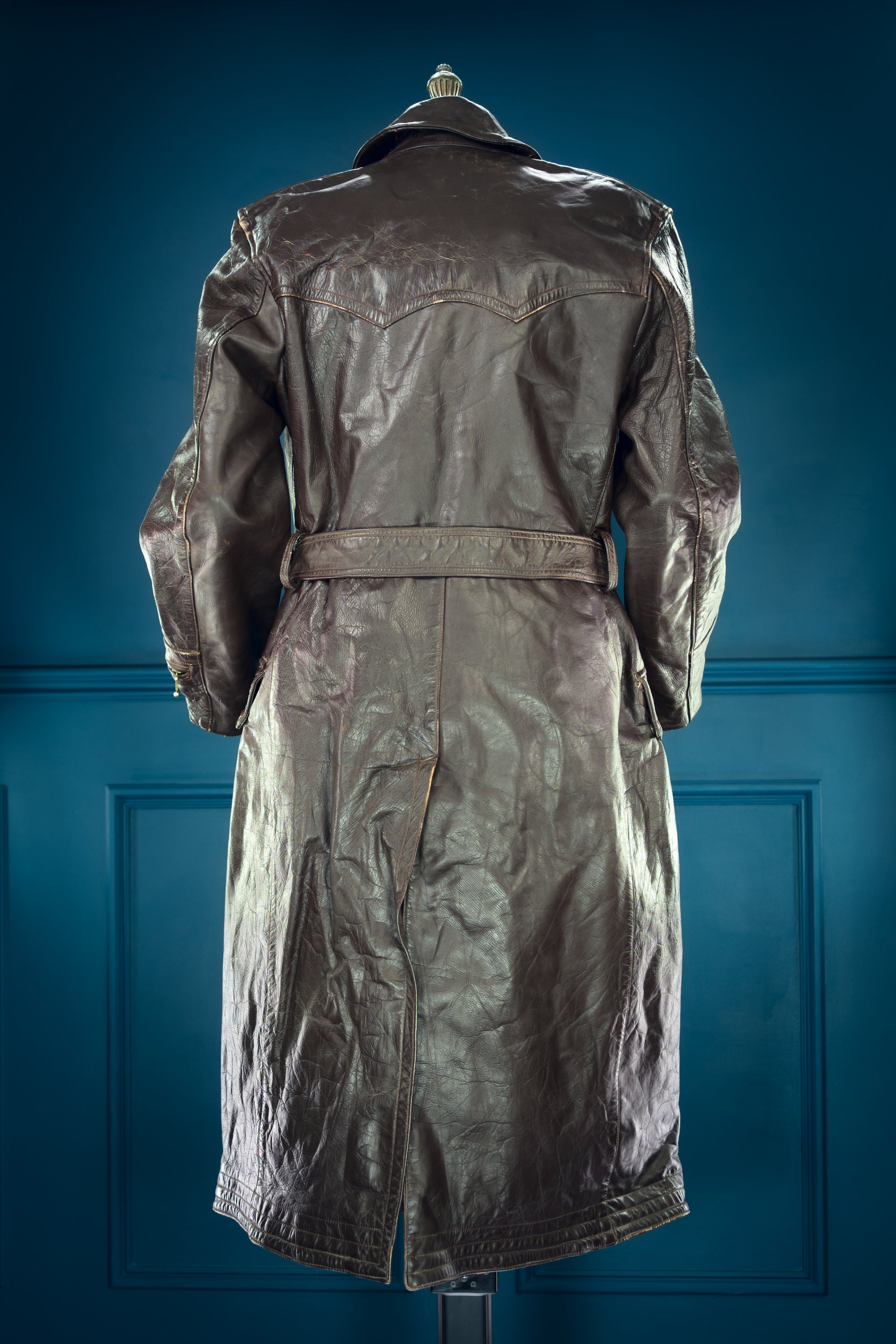 Vintage 1940s Dutch Horsehide Post-WW2 Police Great Coat Rider Leather Jacket “M