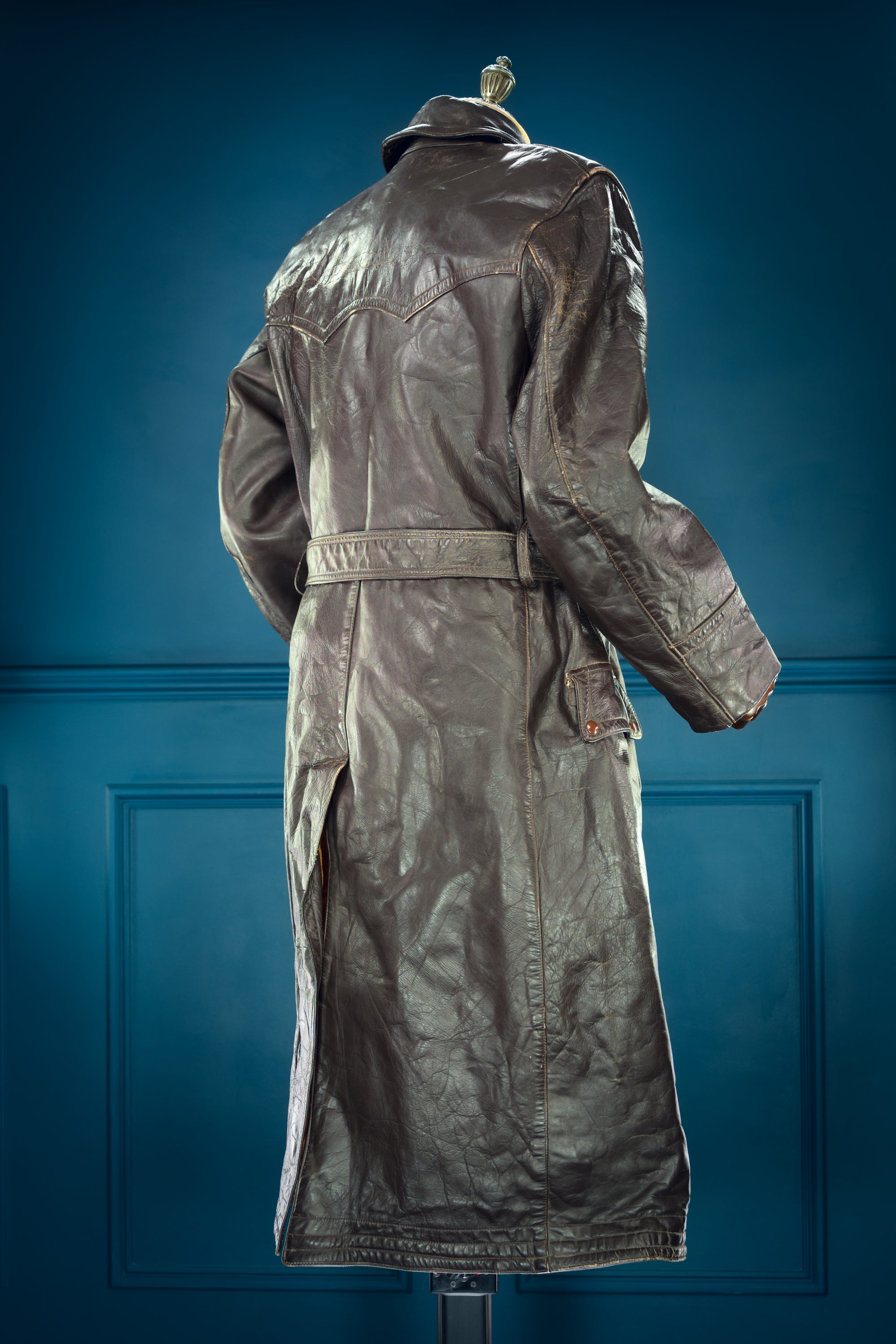 Vintage 1940s Dutch Horsehide Post-WW2 Police Great Coat Rider Leather Jacket “M