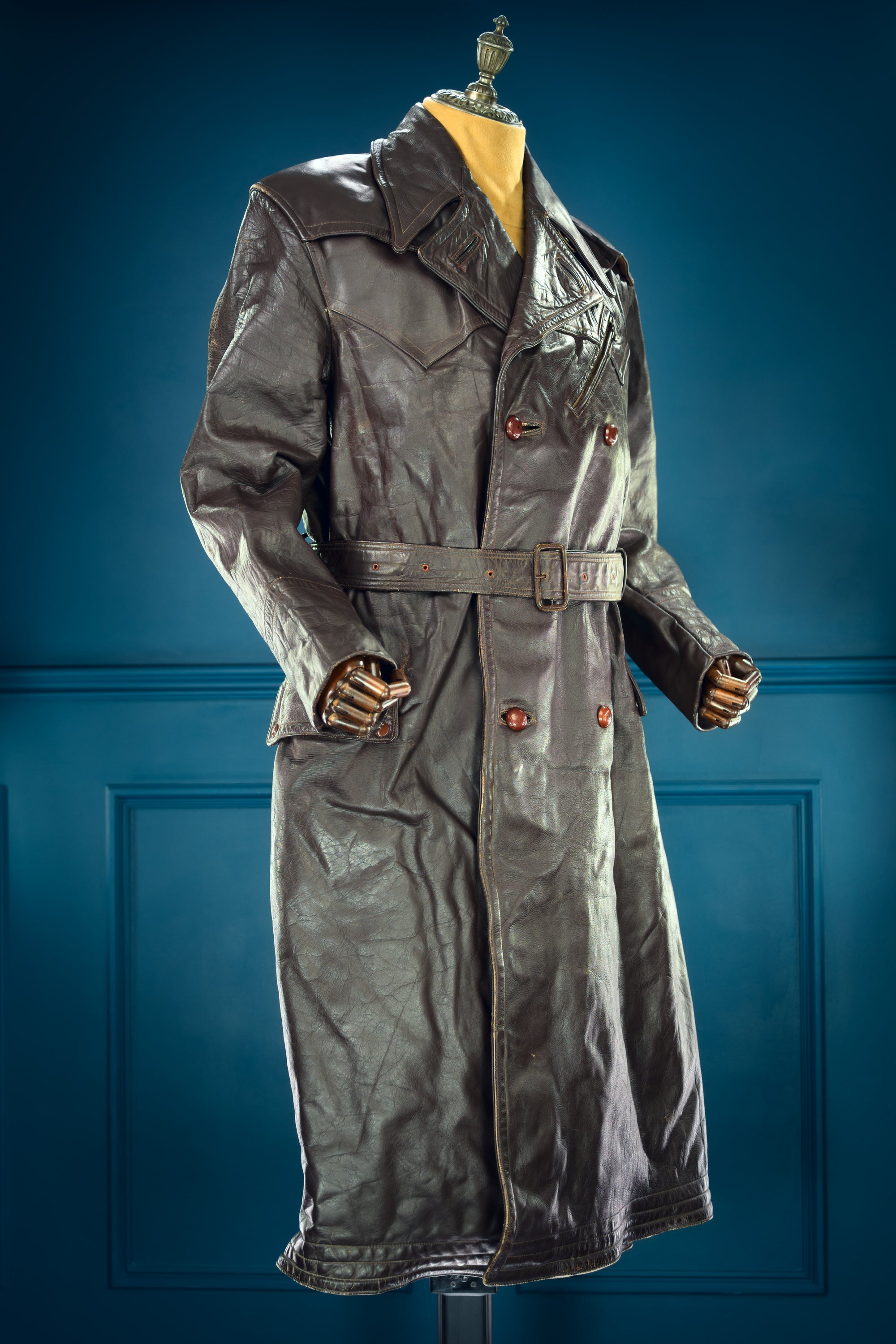 Vintage 1940s Dutch Horsehide Post-WW2 Police Great Coat Rider Leather Jacket “M