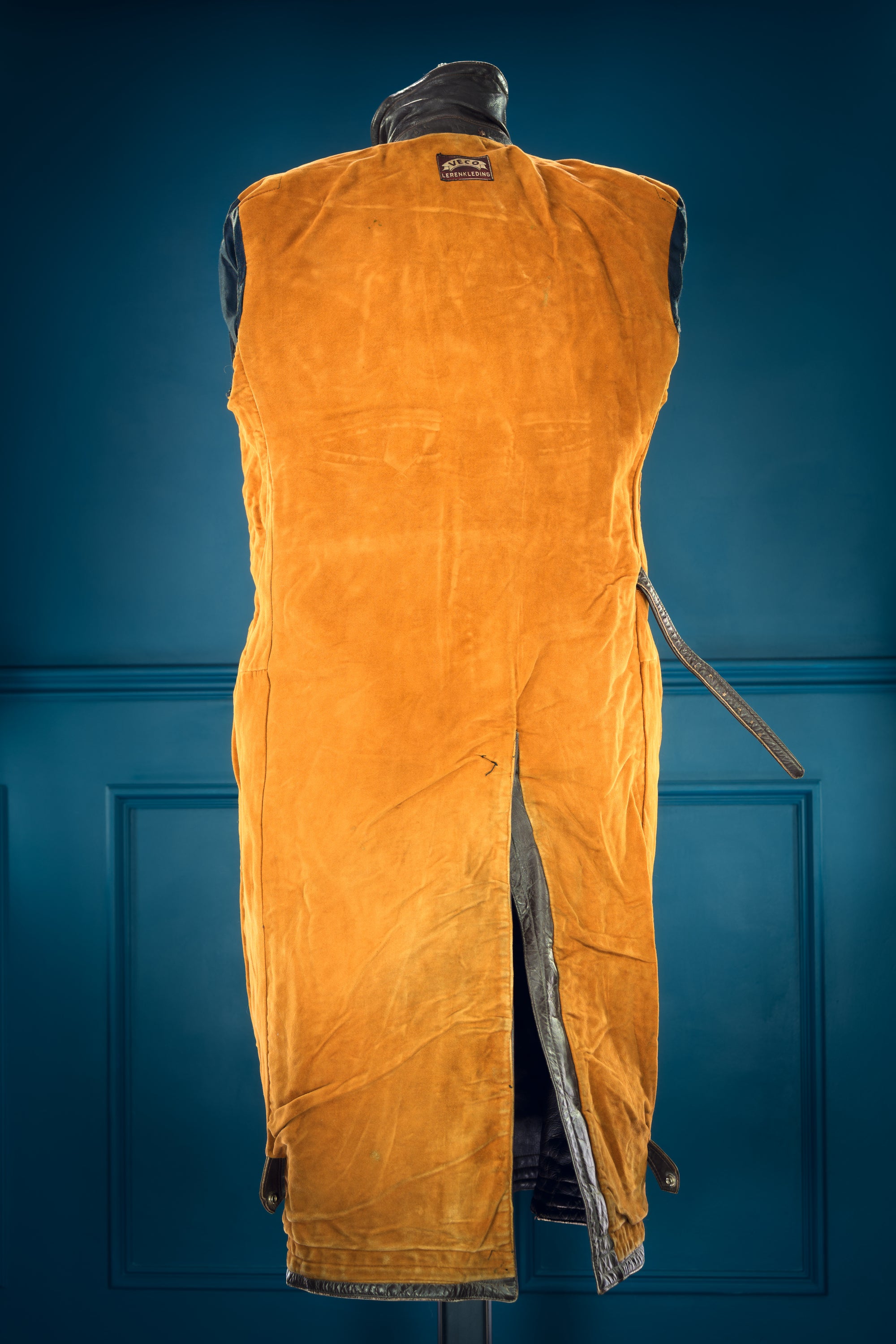 Vintage 1940s Dutch Horsehide Post-WW2 Police Great Coat Rider Leather Jacket “M