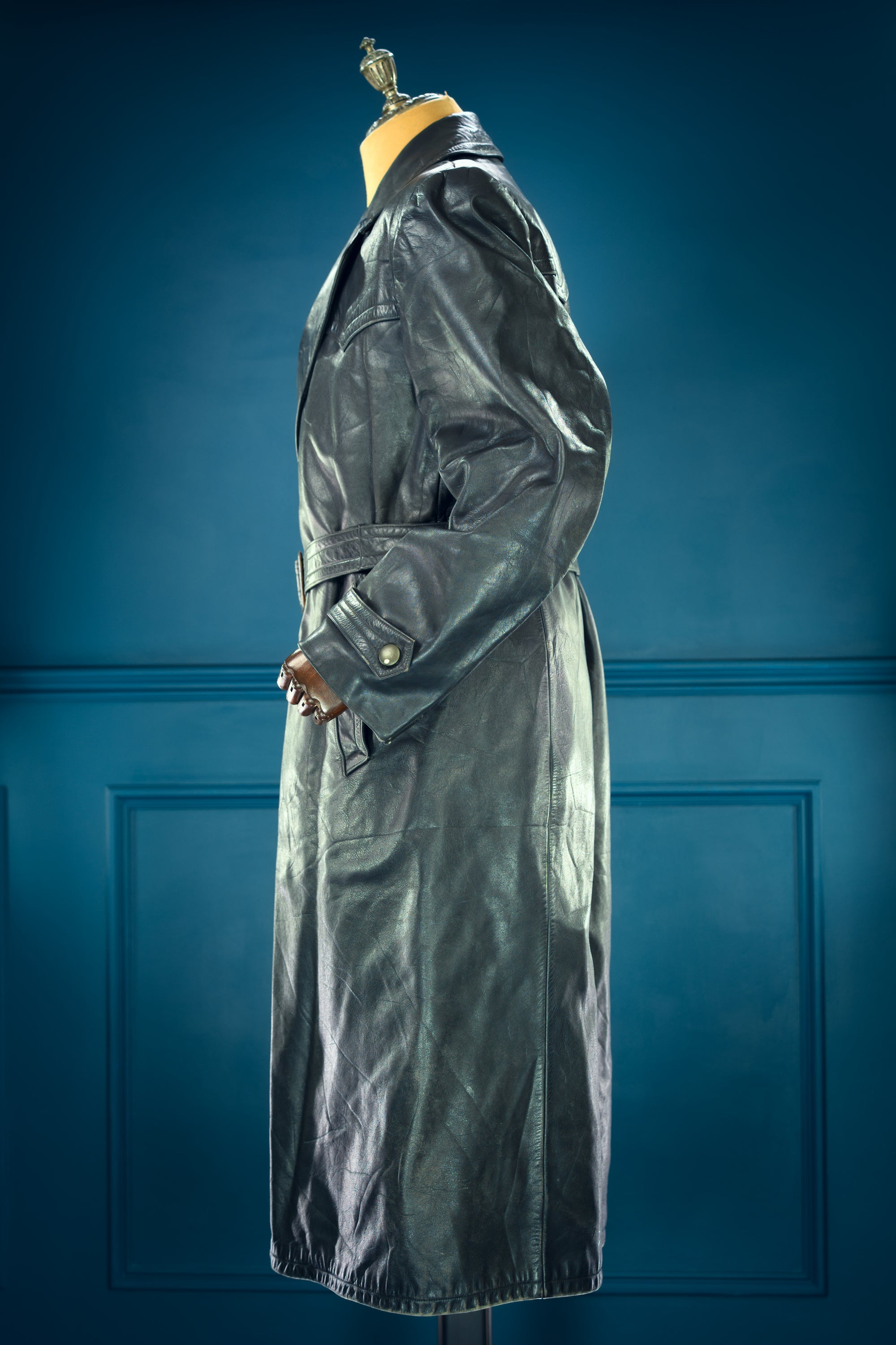 Vintage 1950s West German Cold War Border Guard Trench Coat Leather Jacket “M”