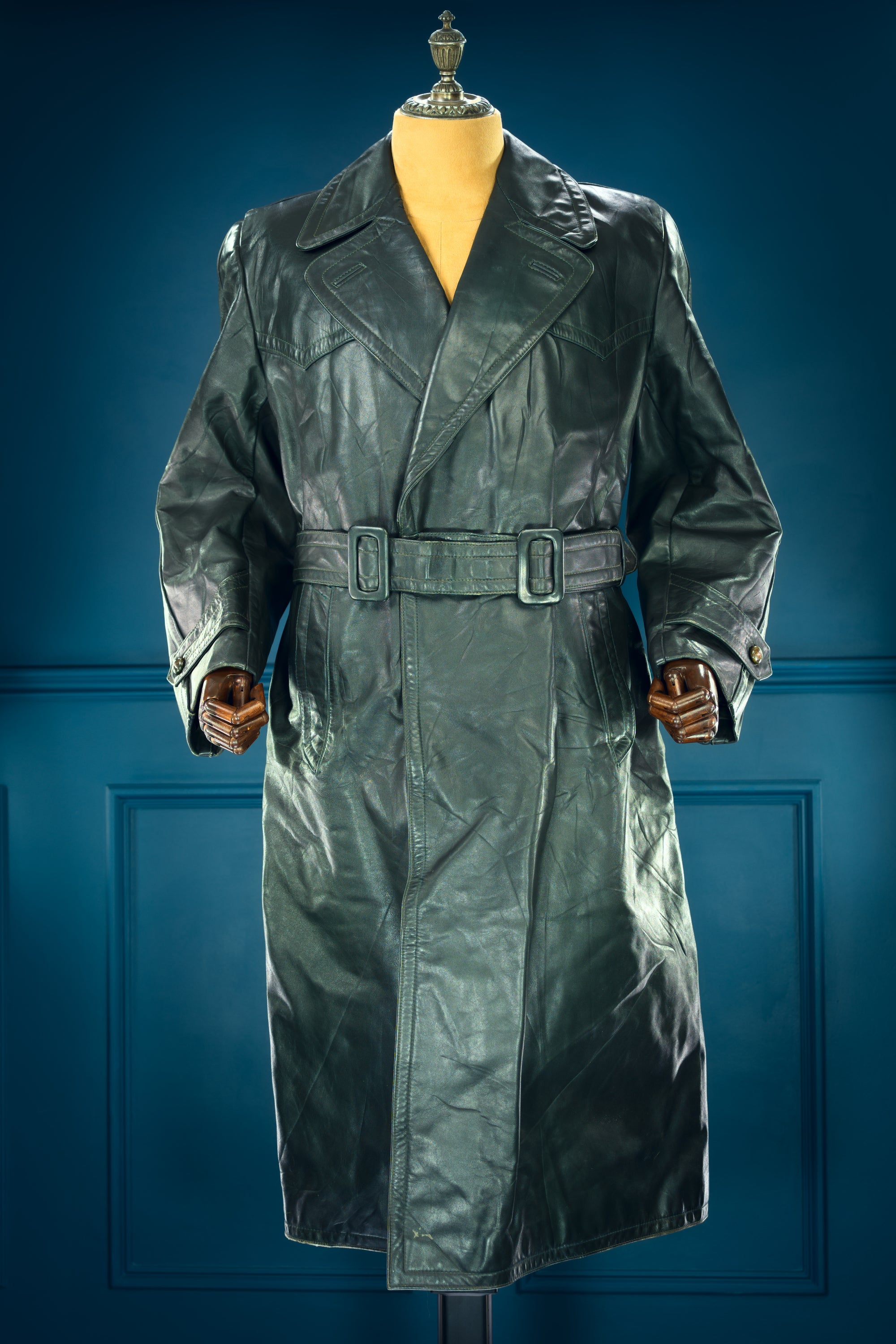 Vintage 1950s West German Cold War Border Guard Trench Coat Leather Jacket “M”