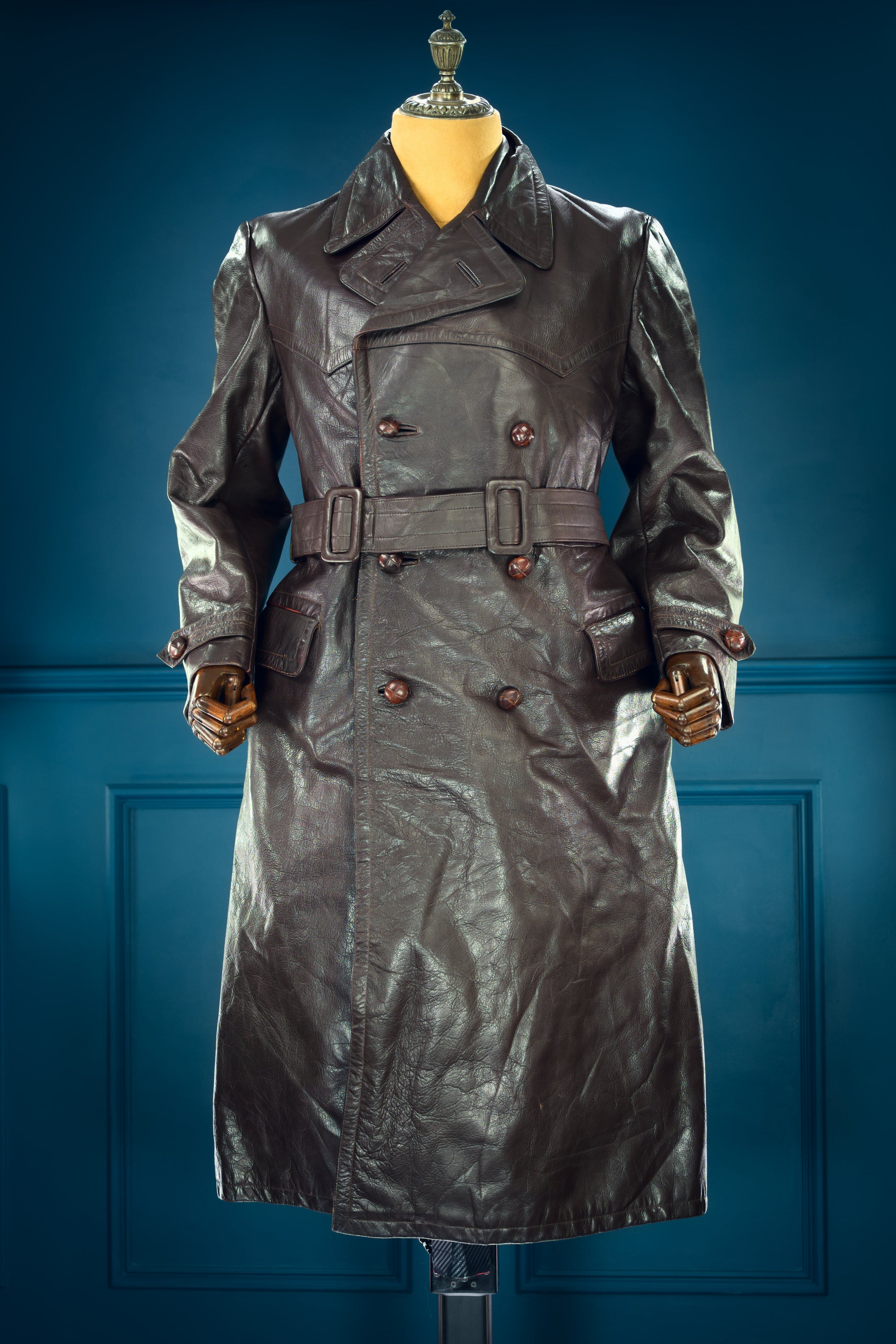 Vintage 1950s East German Cold War Trench Over Coat Motoring Leather Jacket “M”