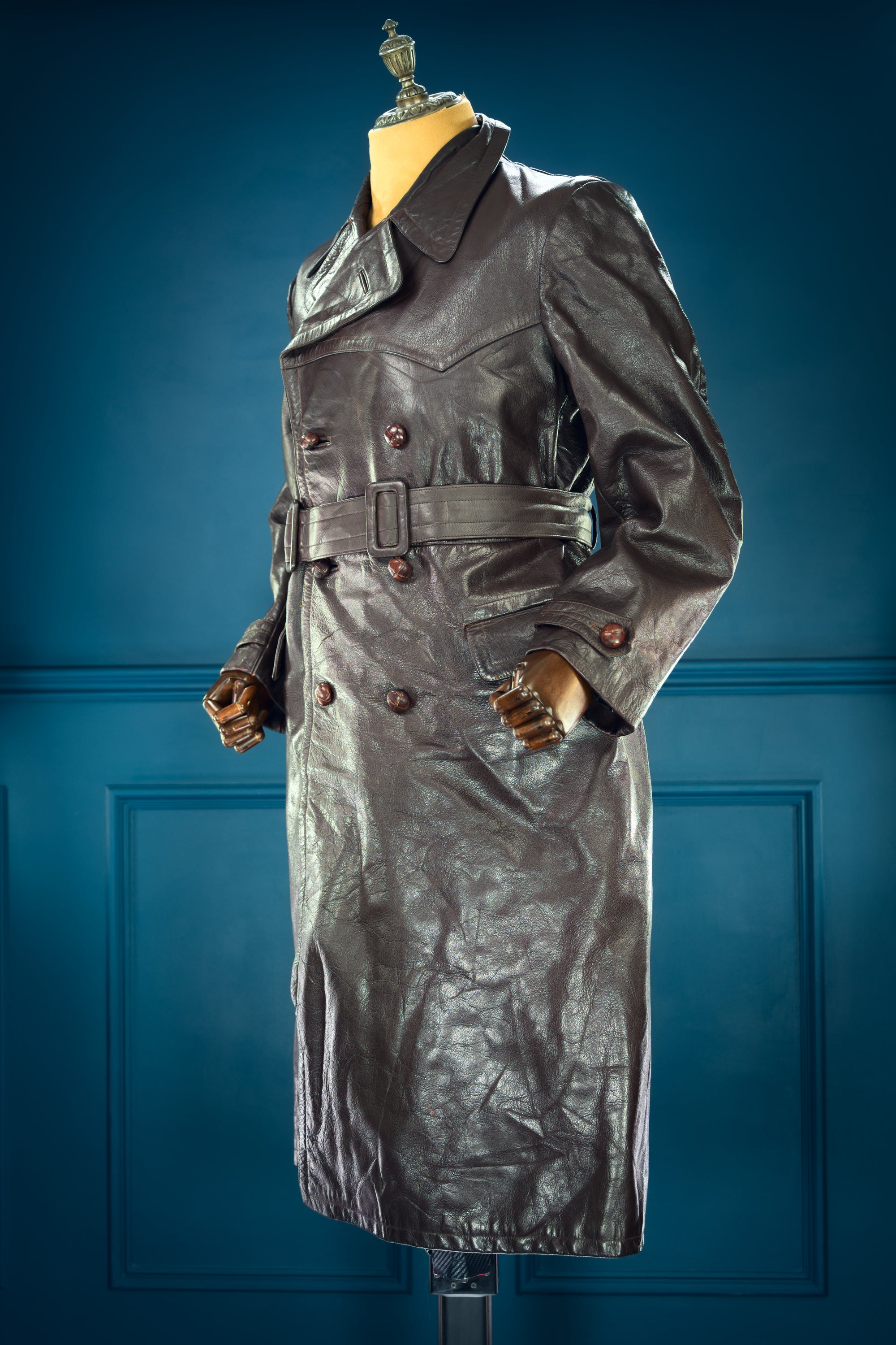 Vintage 1950s East German Cold War Trench Over Coat Motoring Leather Jacket “M”