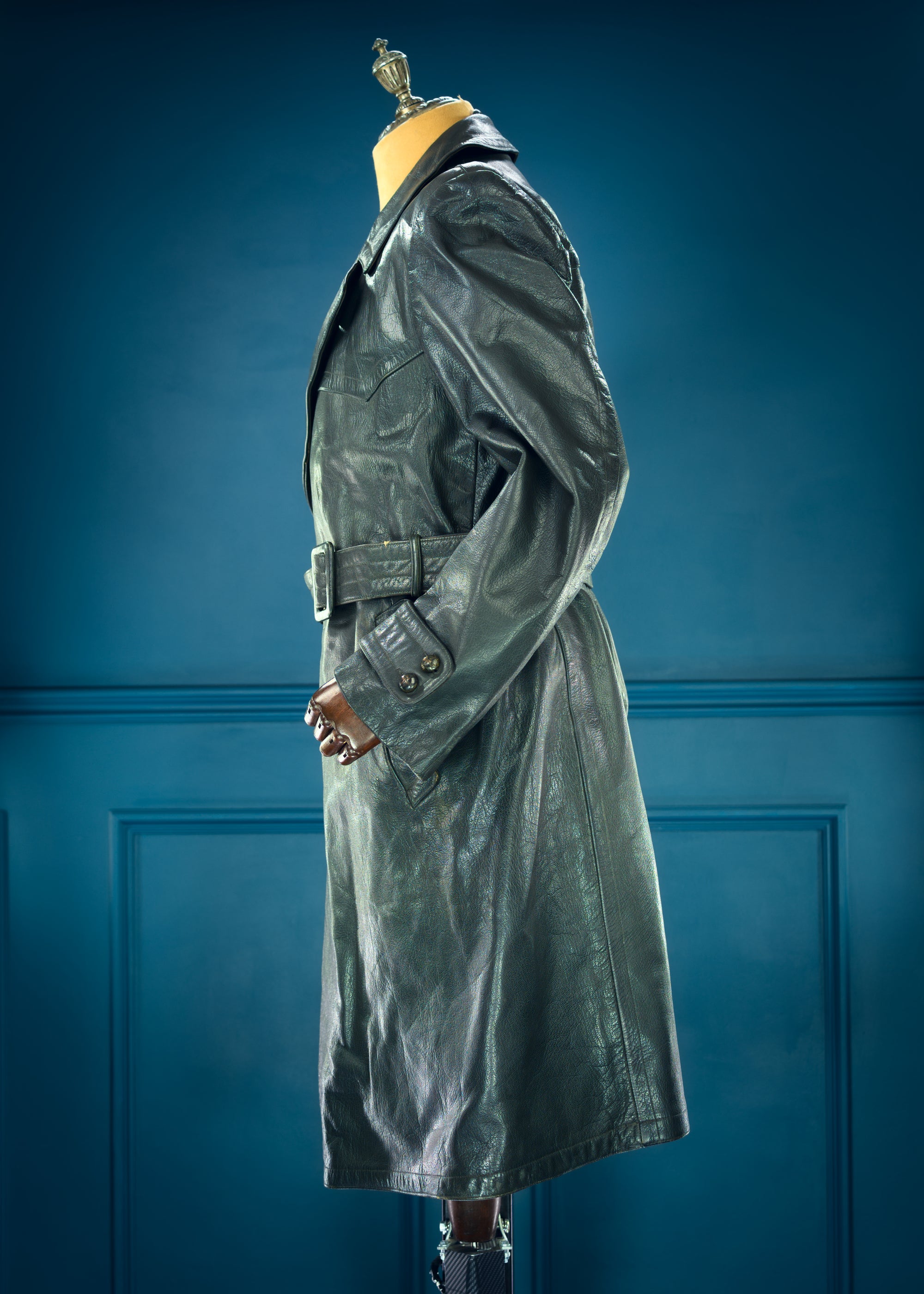 Vintage 1950s West German Cold War Border Guard Trenchcoat Leather Jacket “M”