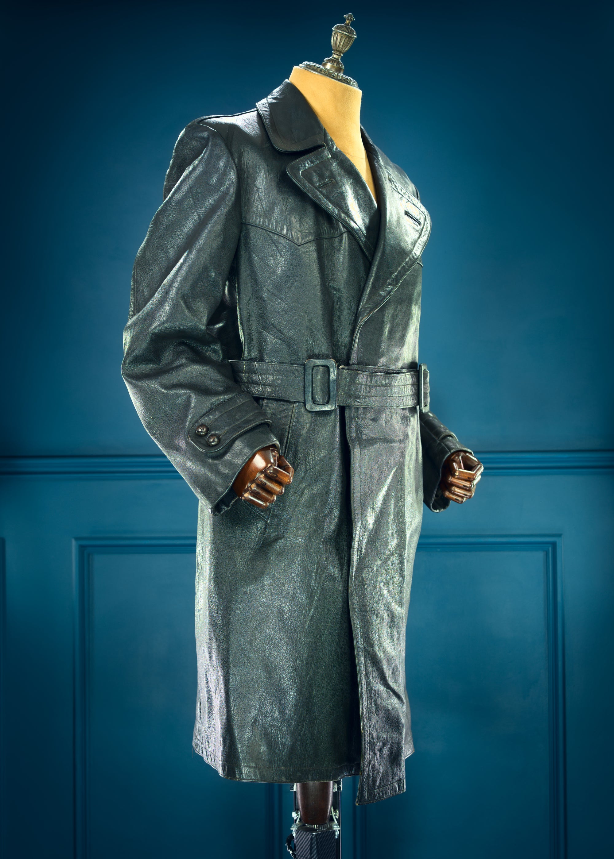 Vintage 1950s West German Cold War Border Guard Trenchcoat Leather Jacket “M”