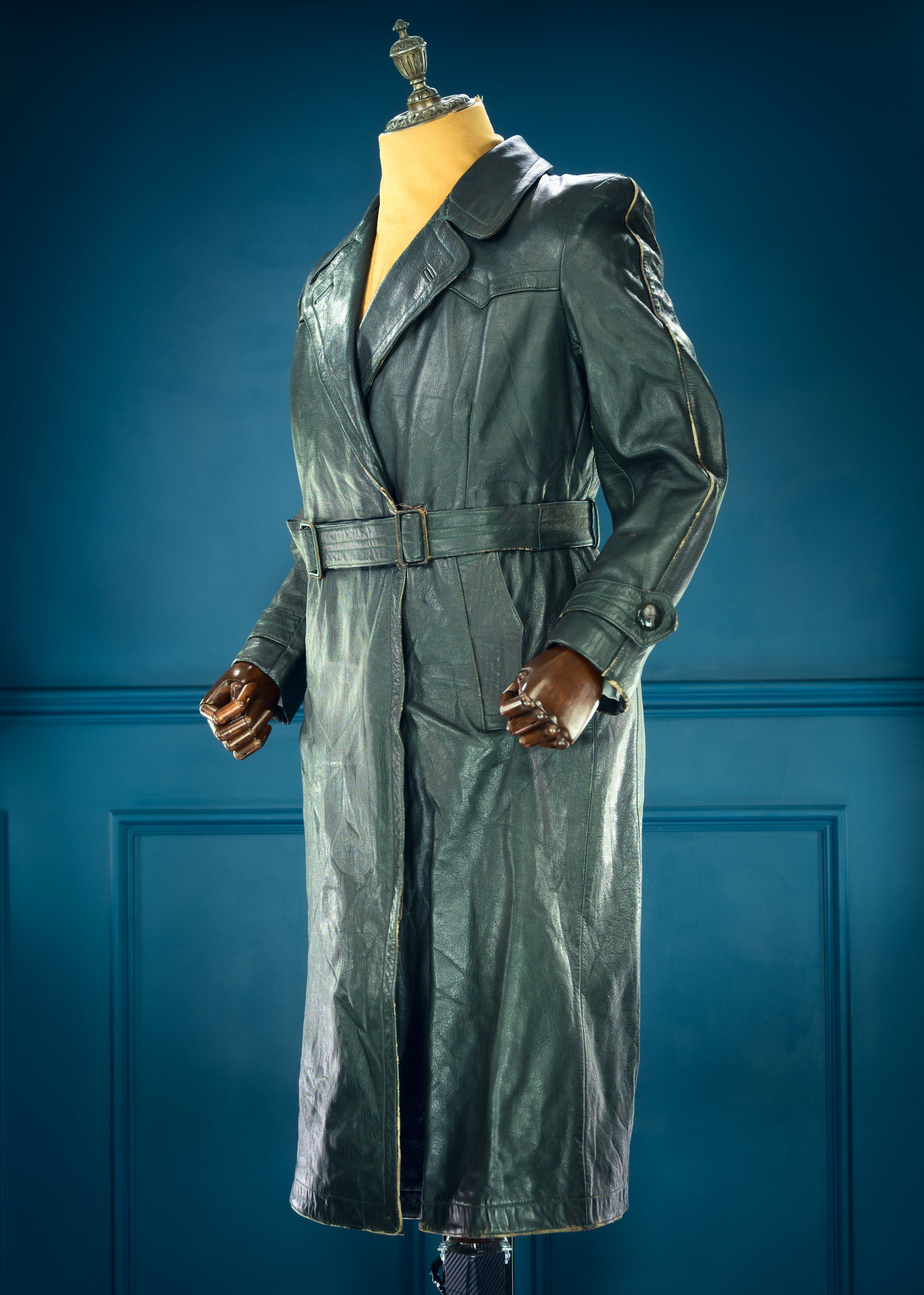 Vintage 1950s West German Cold War Border Guard Trenchcoat Leather Jacket “S”