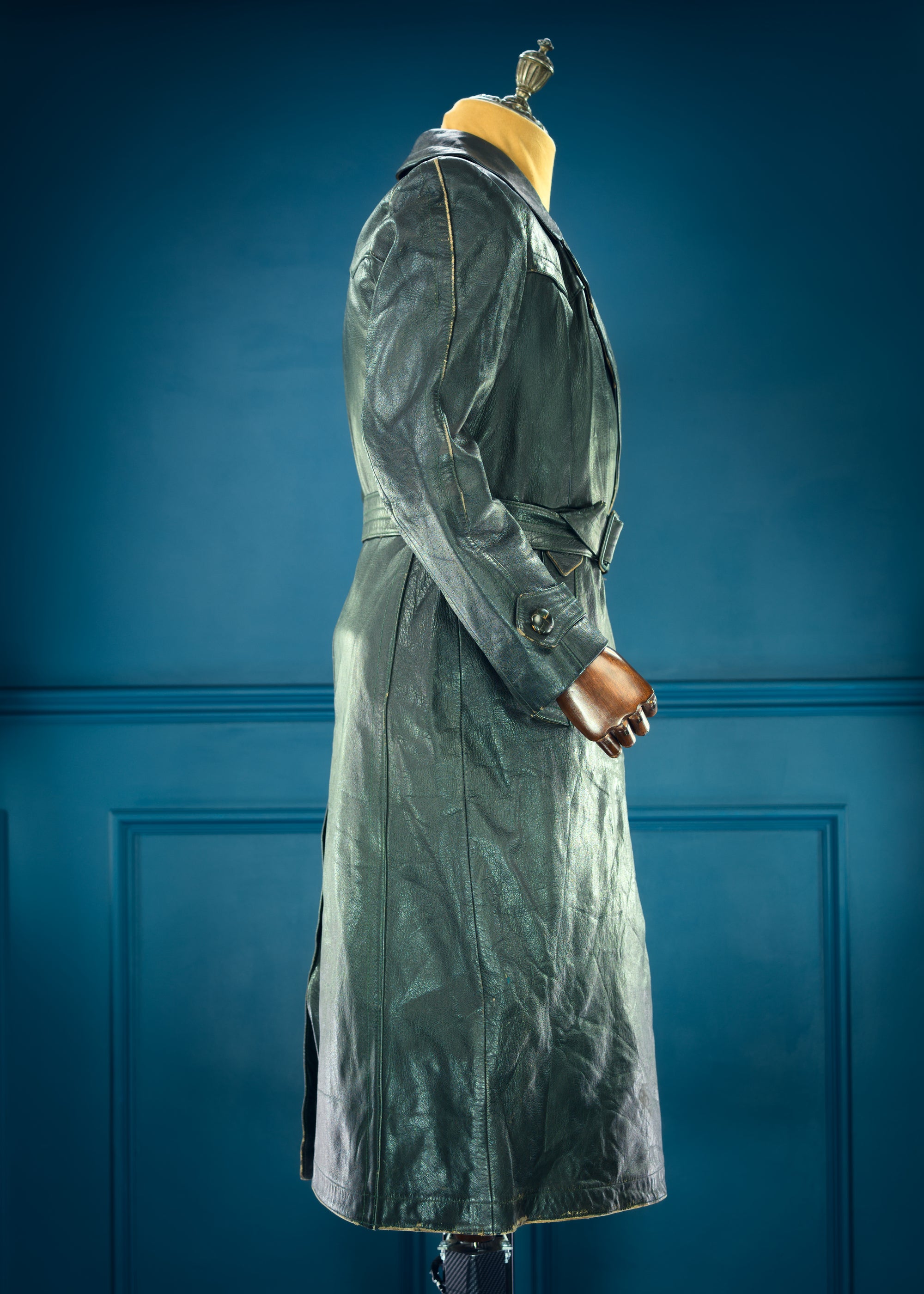 Vintage 1950s West German Cold War Border Guard Trenchcoat Leather Jacket “S”