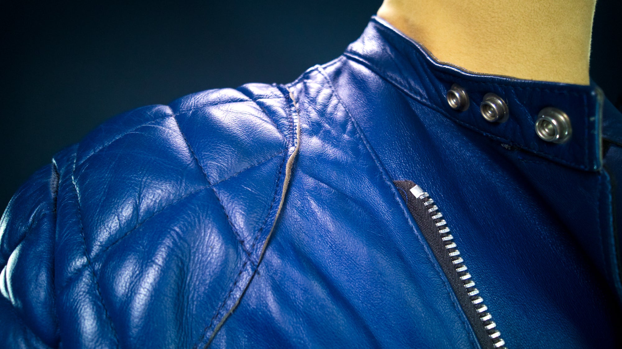 Vintage 1970s TT Leathers British Sheepskin Blue Racer Biker Leather Jacket “M”