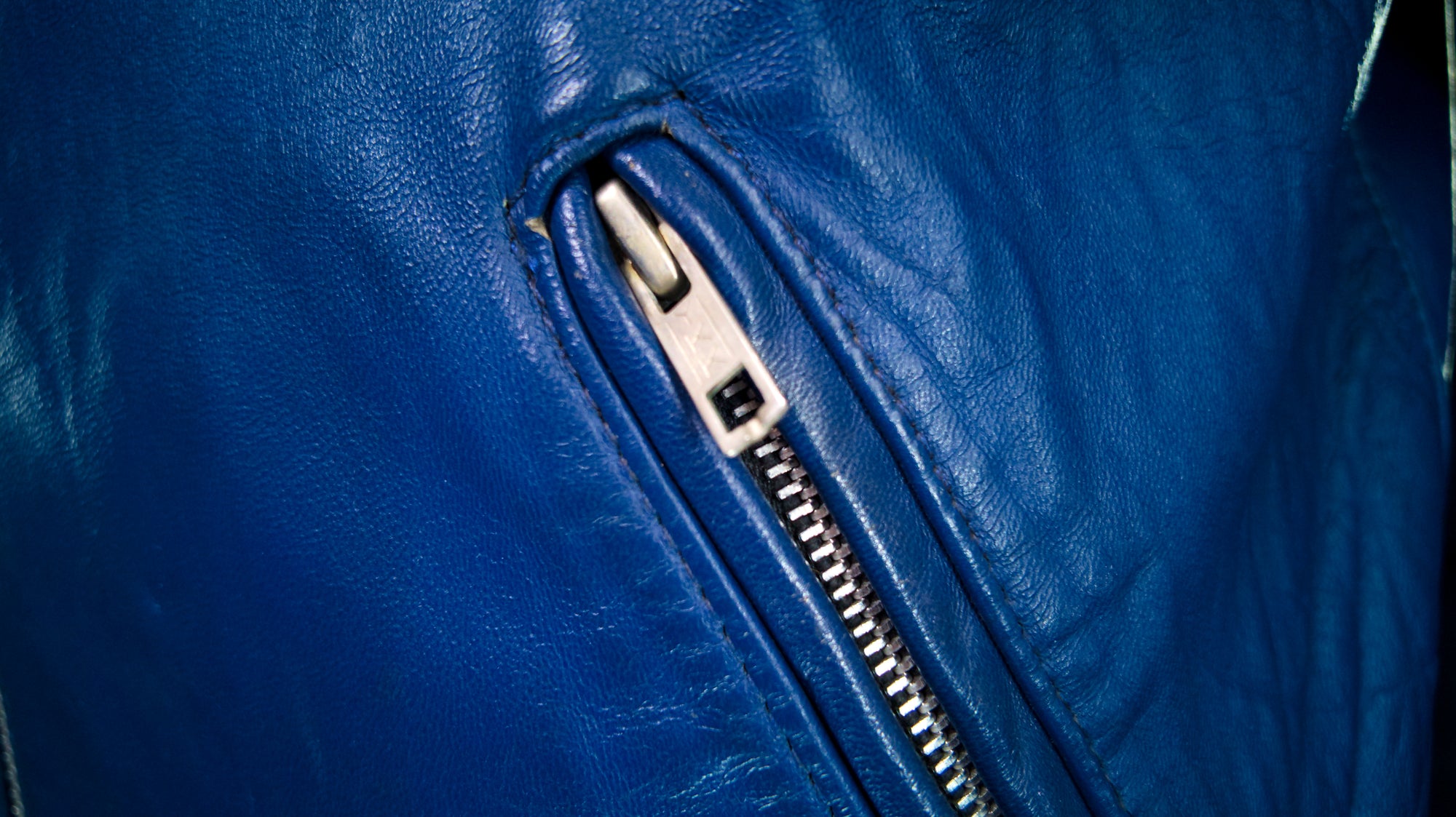 Vintage 1970s TT Leathers British Sheepskin Blue Racer Biker Leather Jacket “M”