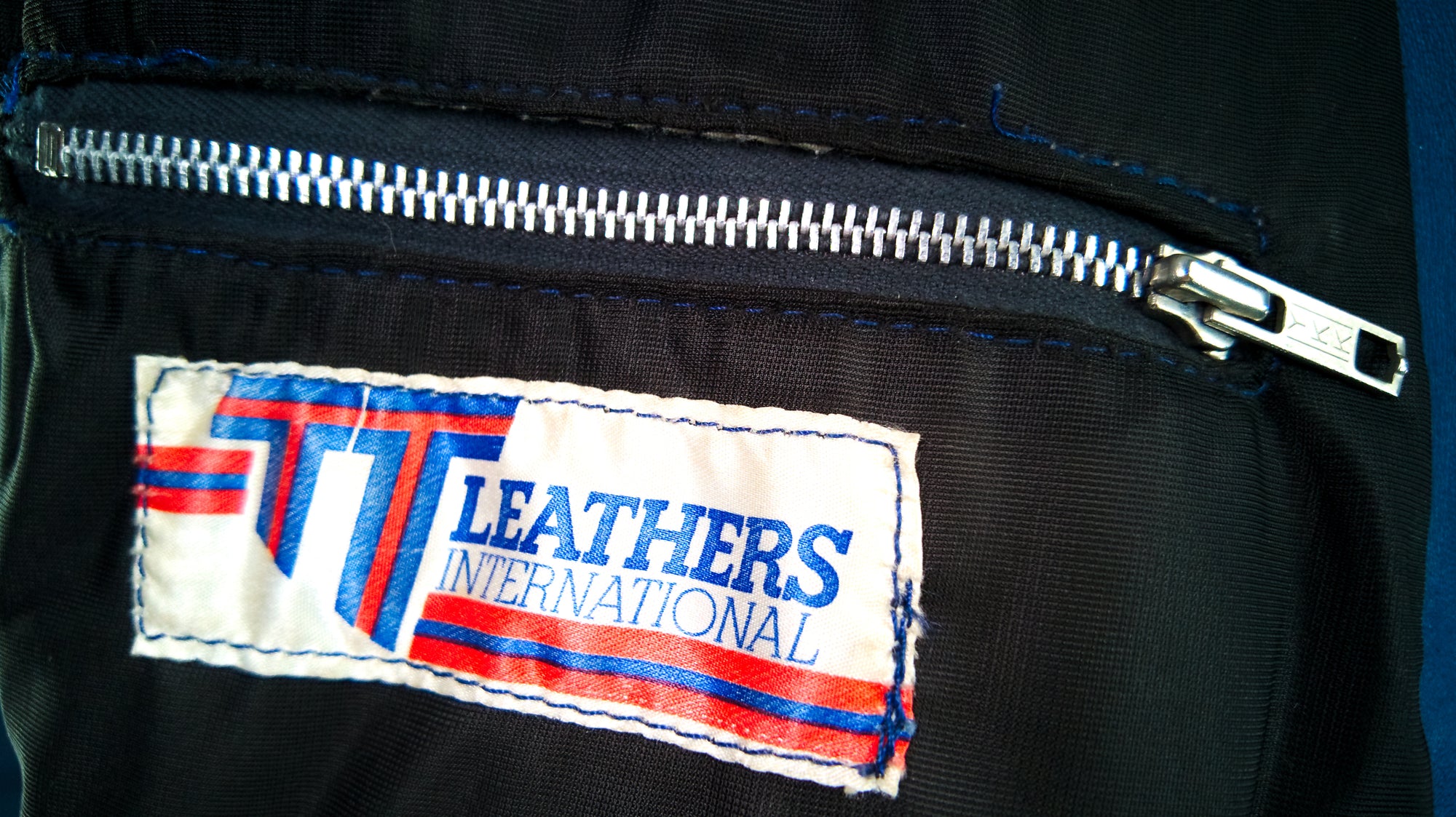 Vintage 1970s TT Leathers British Sheepskin Blue Racer Biker Leather Jacket “M”