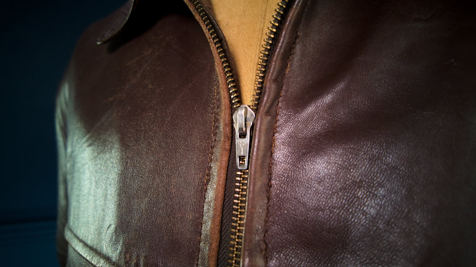 Vintage 1950s Cold War French Sheepskin Worker Biker Rider Leather Jacket “L”