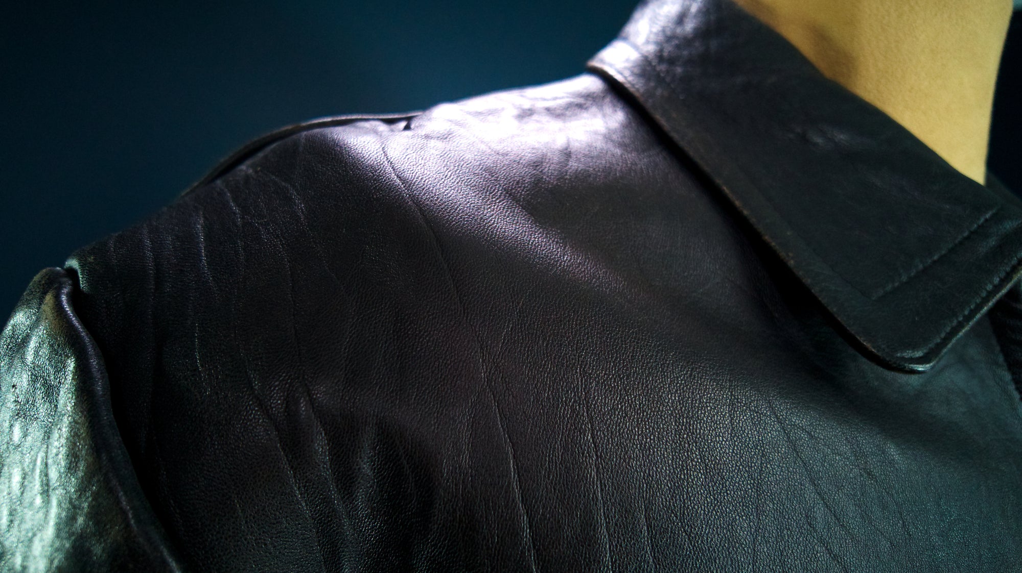 Vintage 1940s German Sheepskin Cold War Biker Worker Rider Leather Jacket “XL”