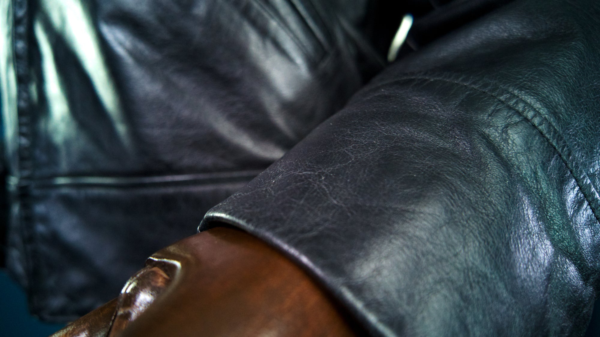 Custom Thedi Flight Aviator Highwayman Bomber Sheepskin Black Leather Jacket “L”