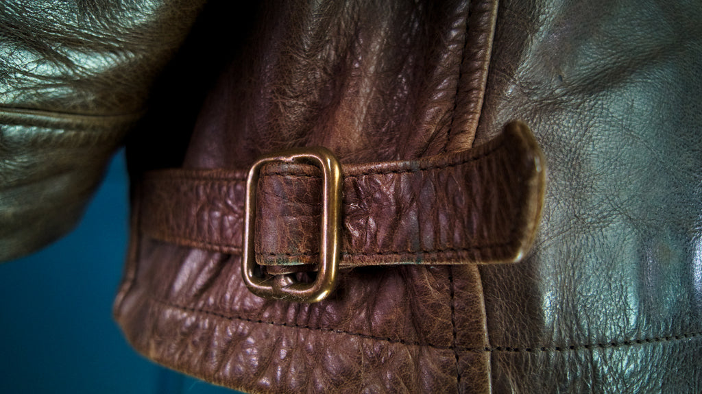 Custom Thedi 30s-Style Highwayman Single Rider Brown Buffalo Leather Jacket “L”