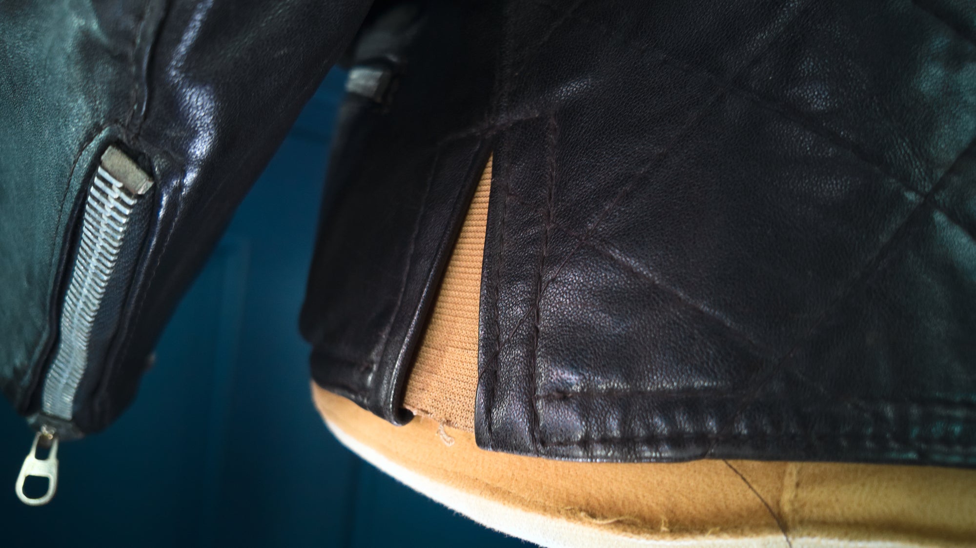 Vintage 1950s West German Lambskin Aviator Biker Flight Black Leather Jacket “M”