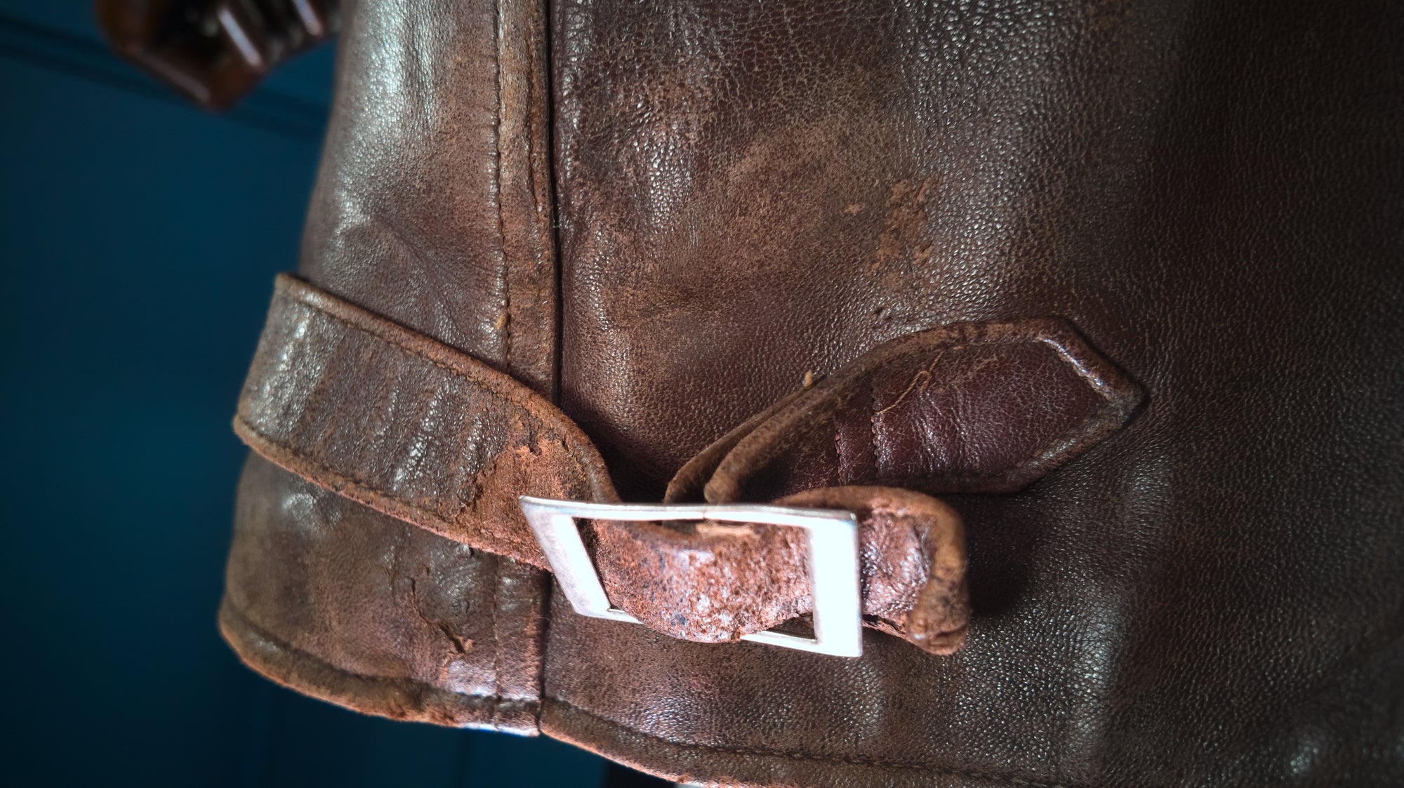 Vintage 1950s French Sheepskin Single Rider Worker Chore Leather Jacket “L”