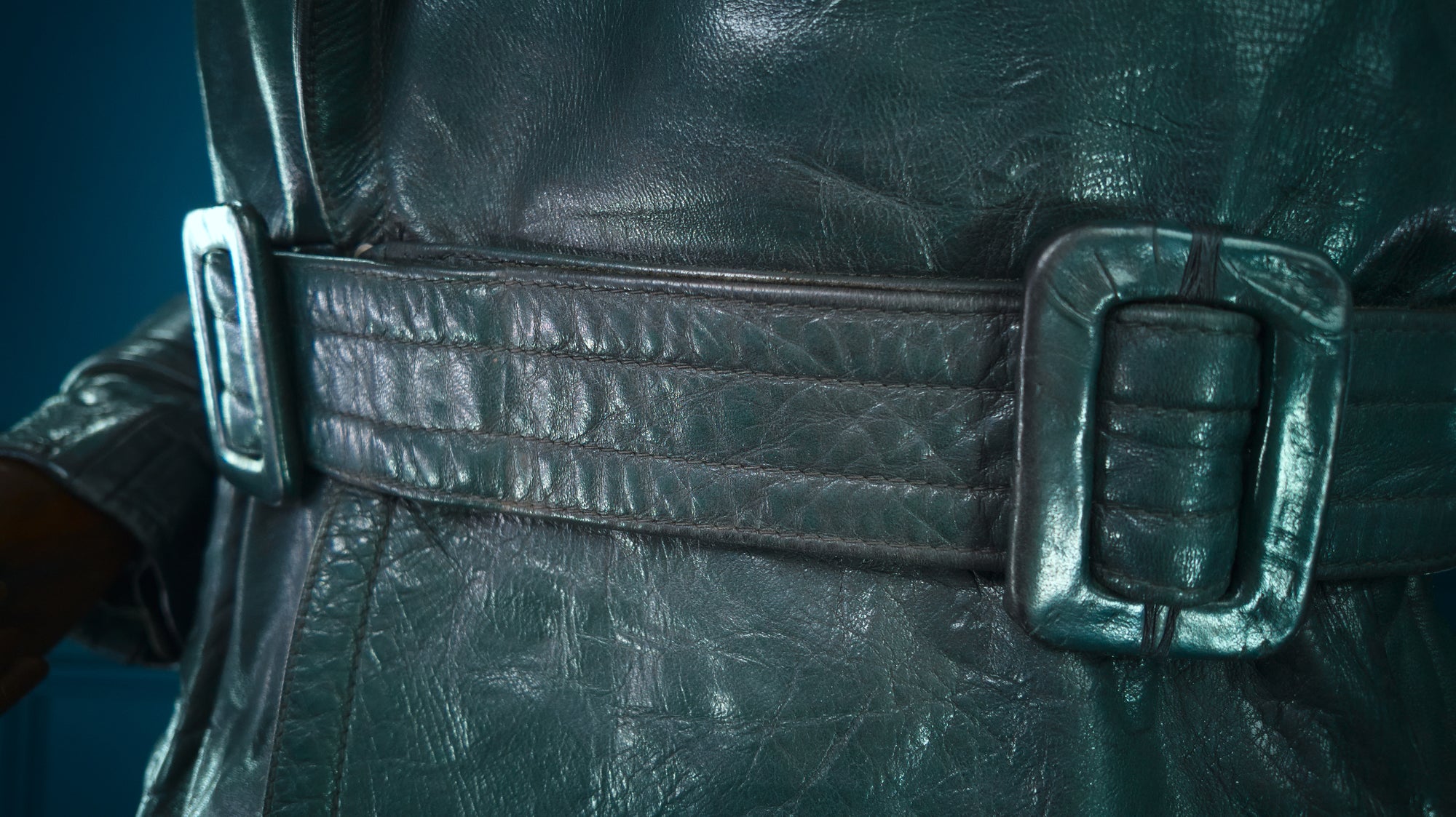 Vintage 1950s West German Cold War Border Guard Trench Coat Leather Jacket “M”