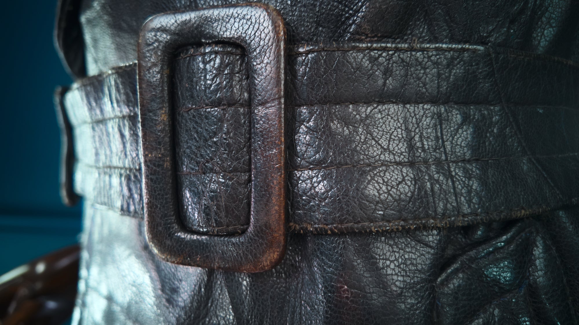 Vintage 1950s West German Cold War Border Guard Trench Coat Leather Jacket “S”