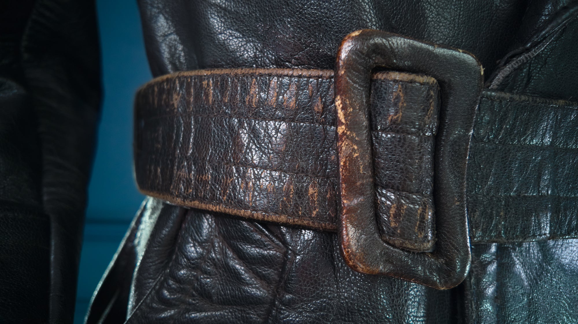 Vintage 1950s West German Cold War Border Guard Trench Coat Leather Jacket “S”