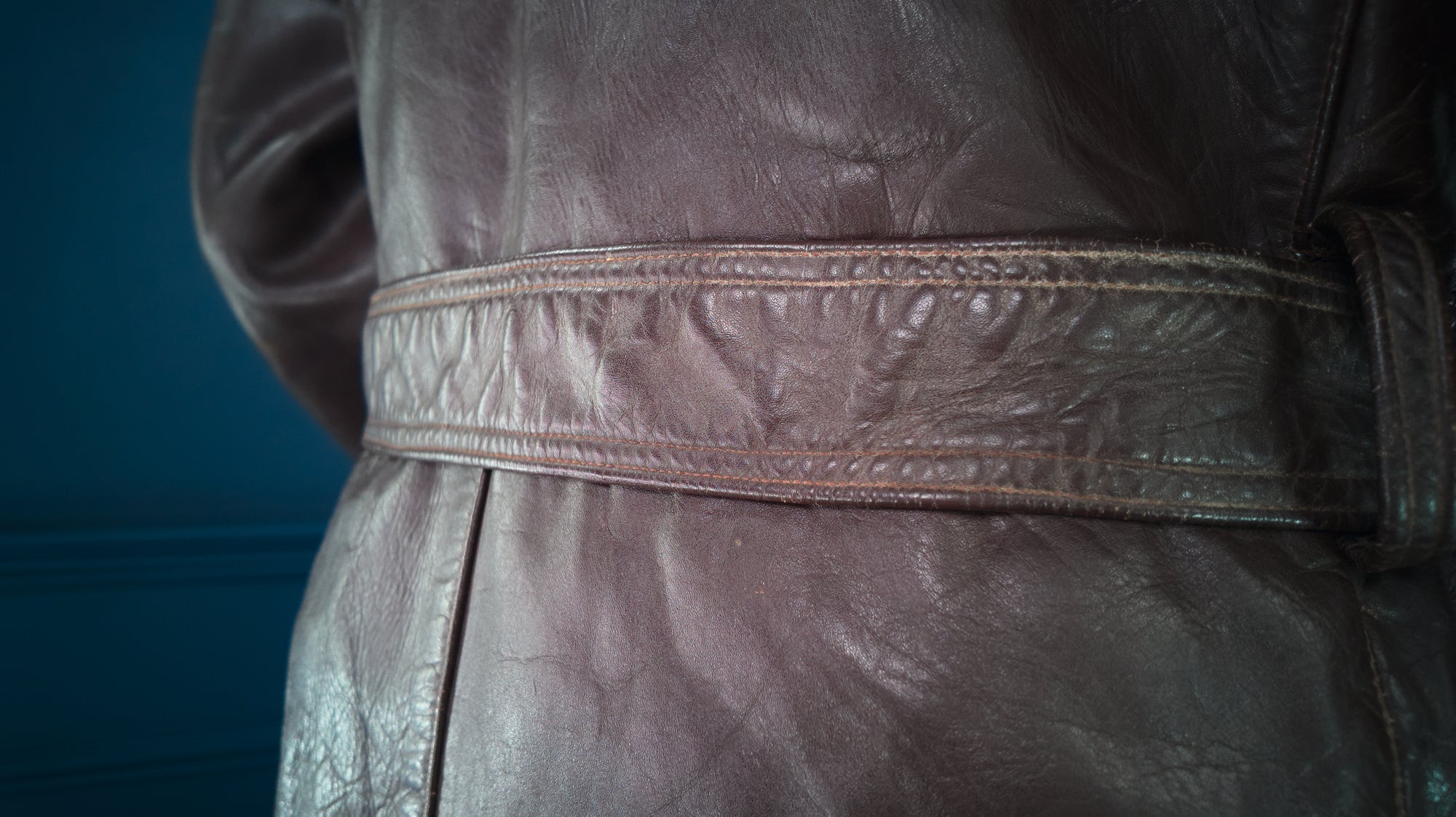 Vintage 1940s Dutch Horsehide Post-WW2 Police Great Coat Rider Leather Jacket “M