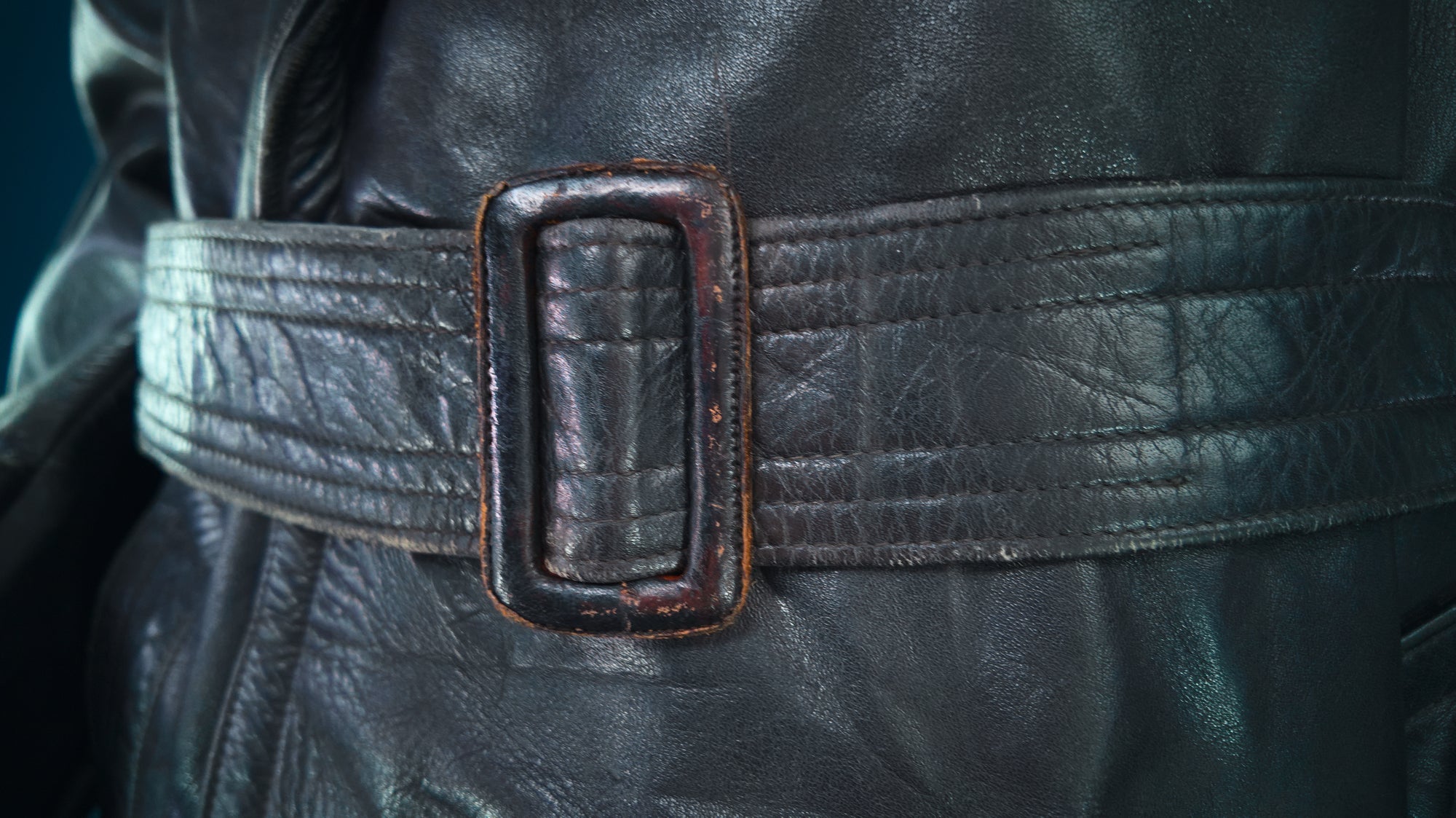 Vintage 1950s West German Cold War Border Guard Trench Coat Leather Jacket “M”