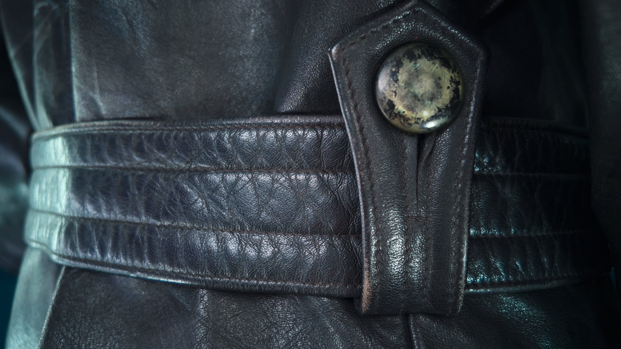 Vintage 1950s West German Cold War Border Guard Trench Coat Leather Jacket “M”