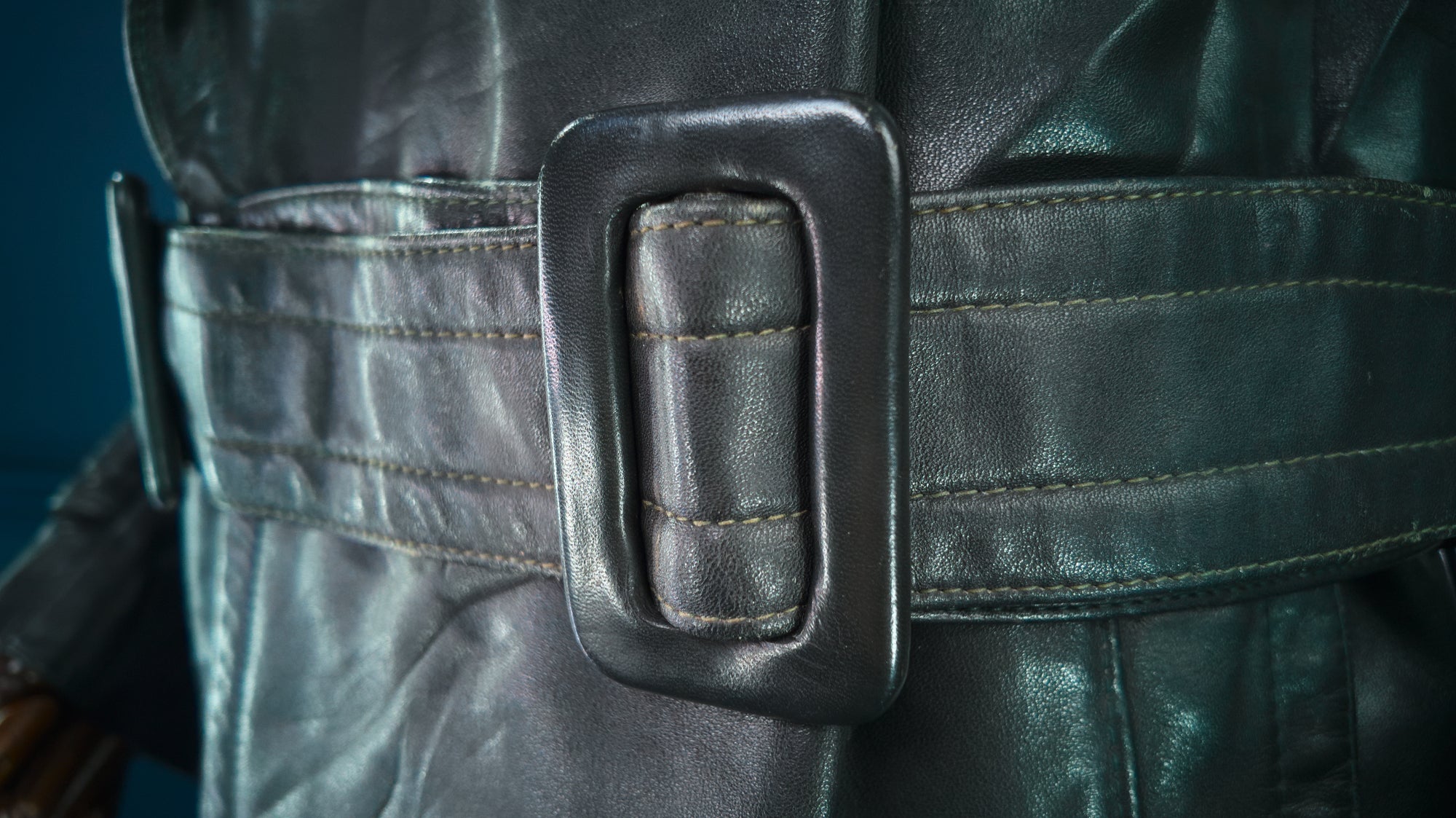 Vintage 1950s West German Cold War Border Guard Trench Coat Leather Jacket “M”