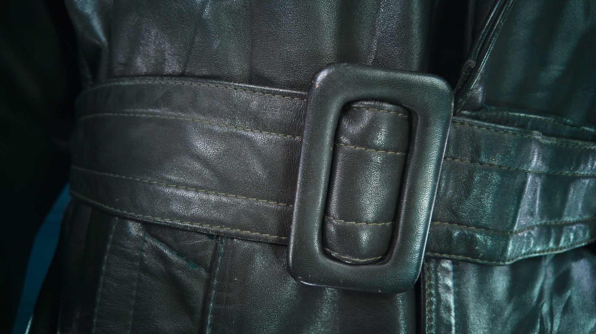 Vintage 1950s West German Cold War Border Guard Trench Coat Leather Jacket “M”