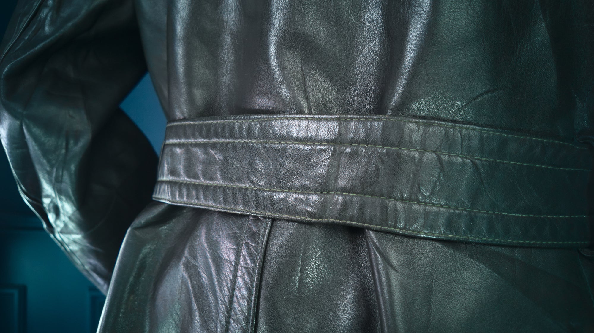 Vintage 1950s West German Cold War Border Guard Trench Coat Leather Jacket “M”