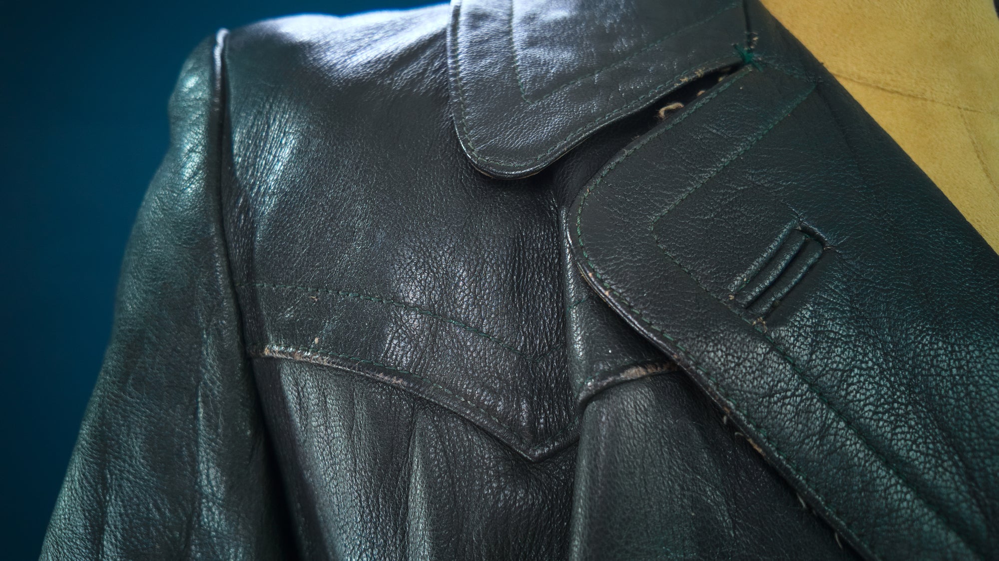 Vintage 1950s West German Cold War Border Guard Trenchcoat Leather Jacket “S”